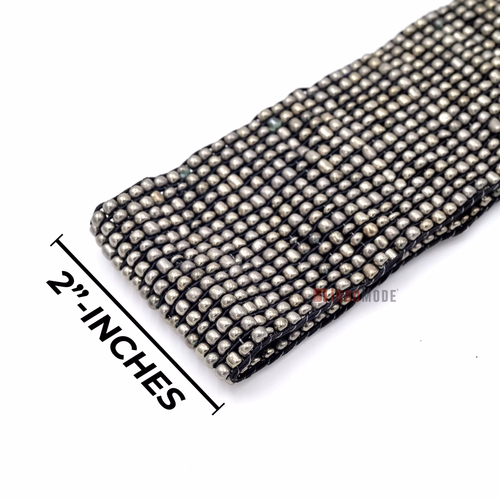 Women's Belt Stretchy Beaded Bali Cinch Belt Wood Clasp - Dark Silver