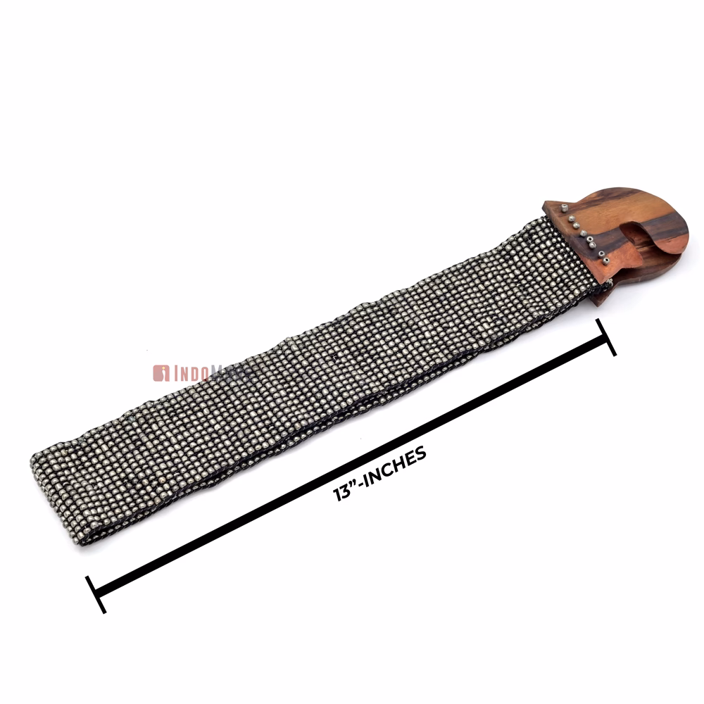 Women's Belt Stretchy Beaded Bali Cinch Belt Wood Clasp - Dark Silver