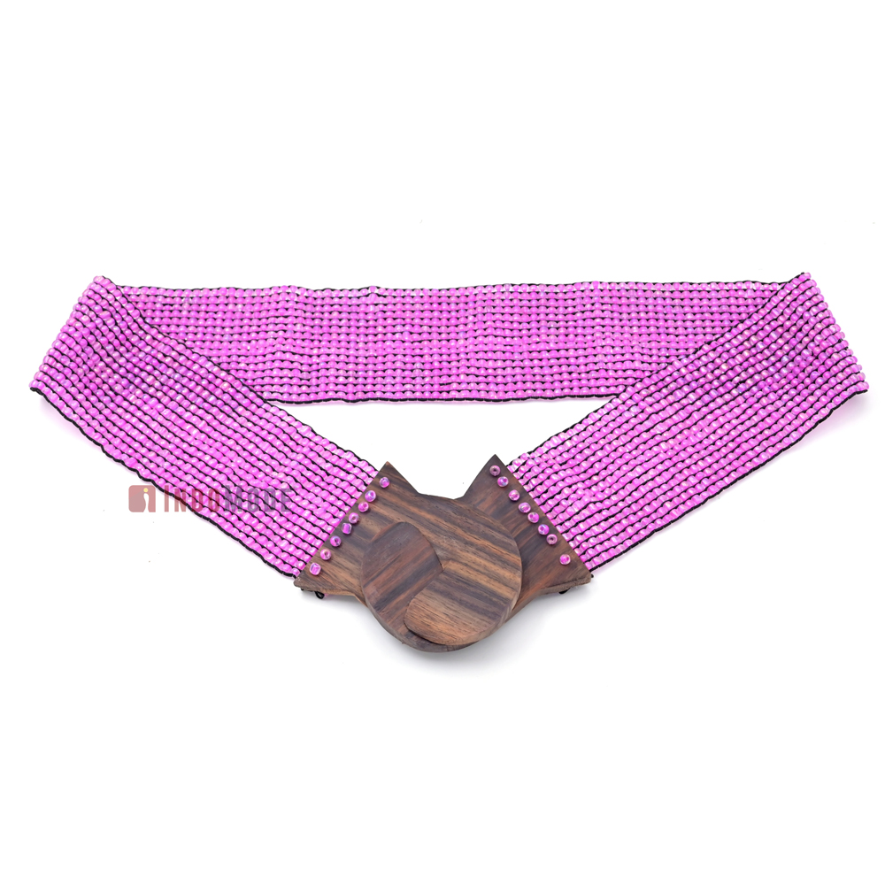 Women's Belt Stretchy Beaded Bali Cinch Belt Wood Clasp - Light Purple