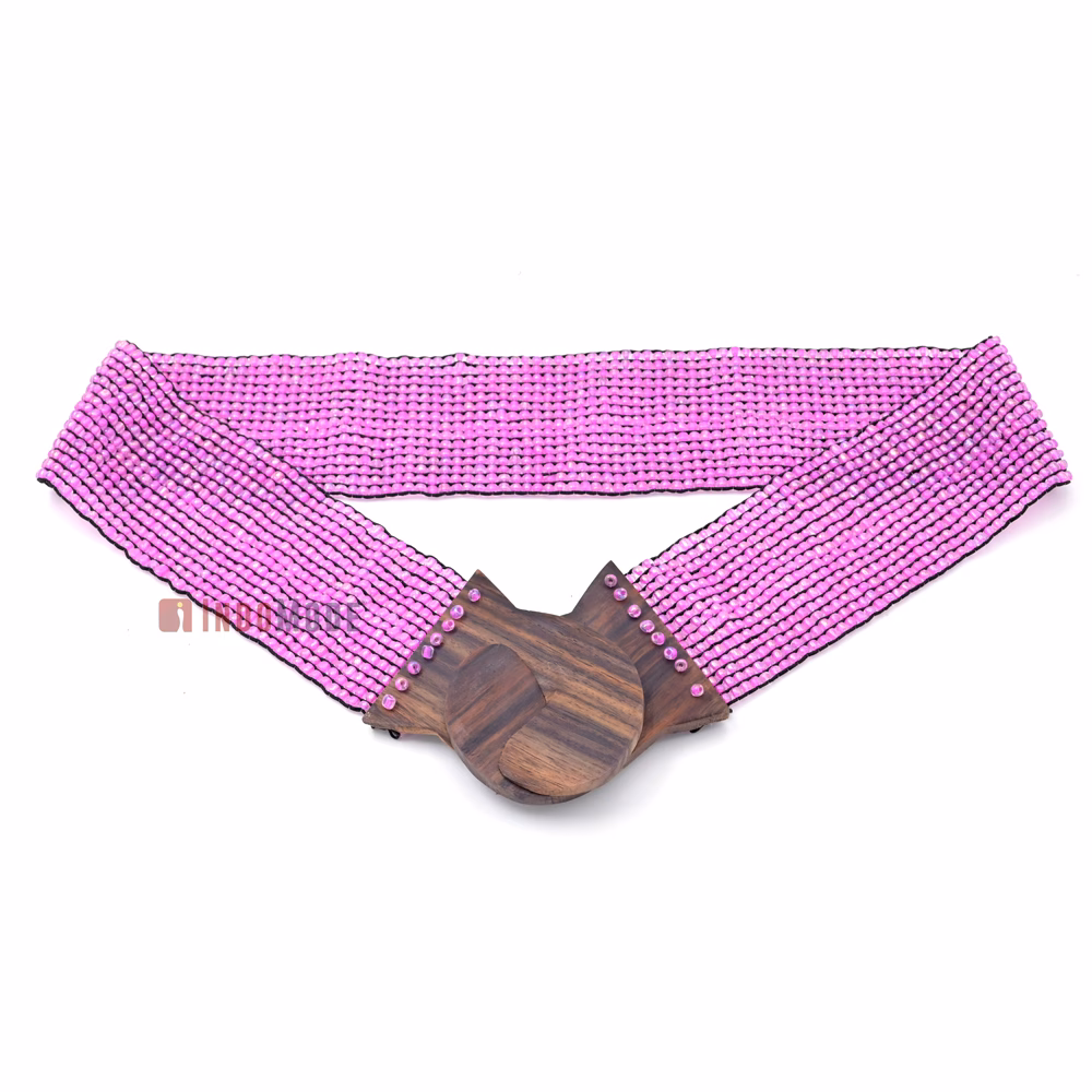 Women's Belt Stretchy Beaded Bali Cinch Belt Wood Clasp - Light Purple