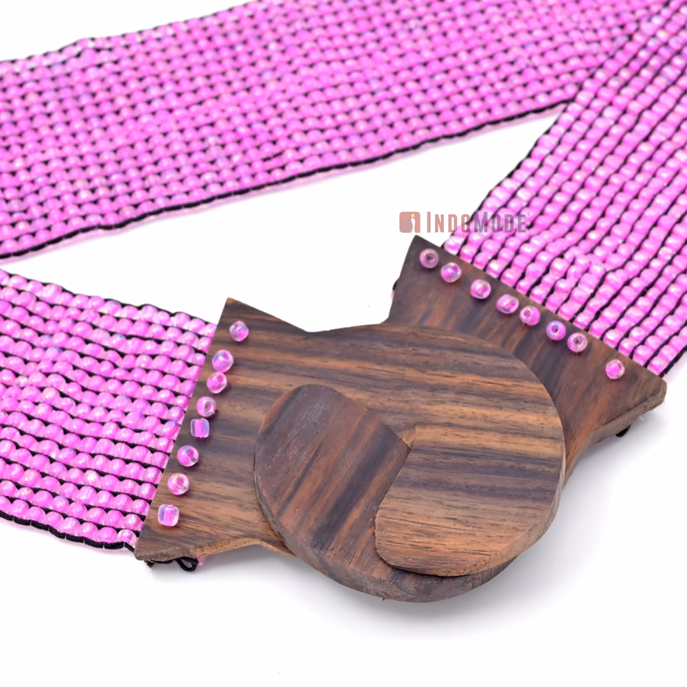 Women's Belt Stretchy Beaded Bali Cinch Belt Wood Clasp - Light Purple