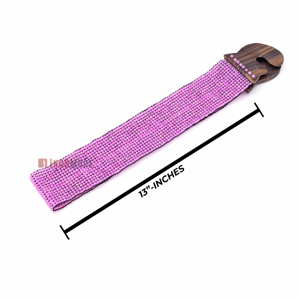 Women's Belt Stretchy Beaded Bali Cinch Belt Wood Clasp - Light Purple