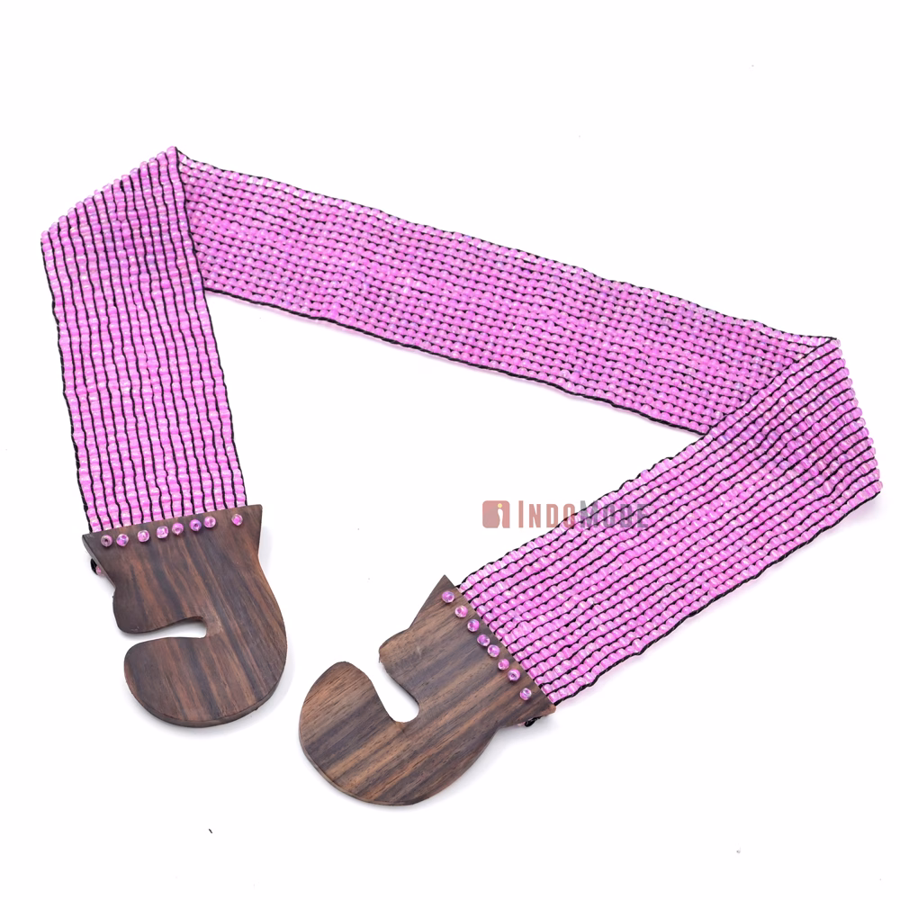 Women's Belt Stretchy Beaded Bali Cinch Belt Wood Clasp - Light Purple