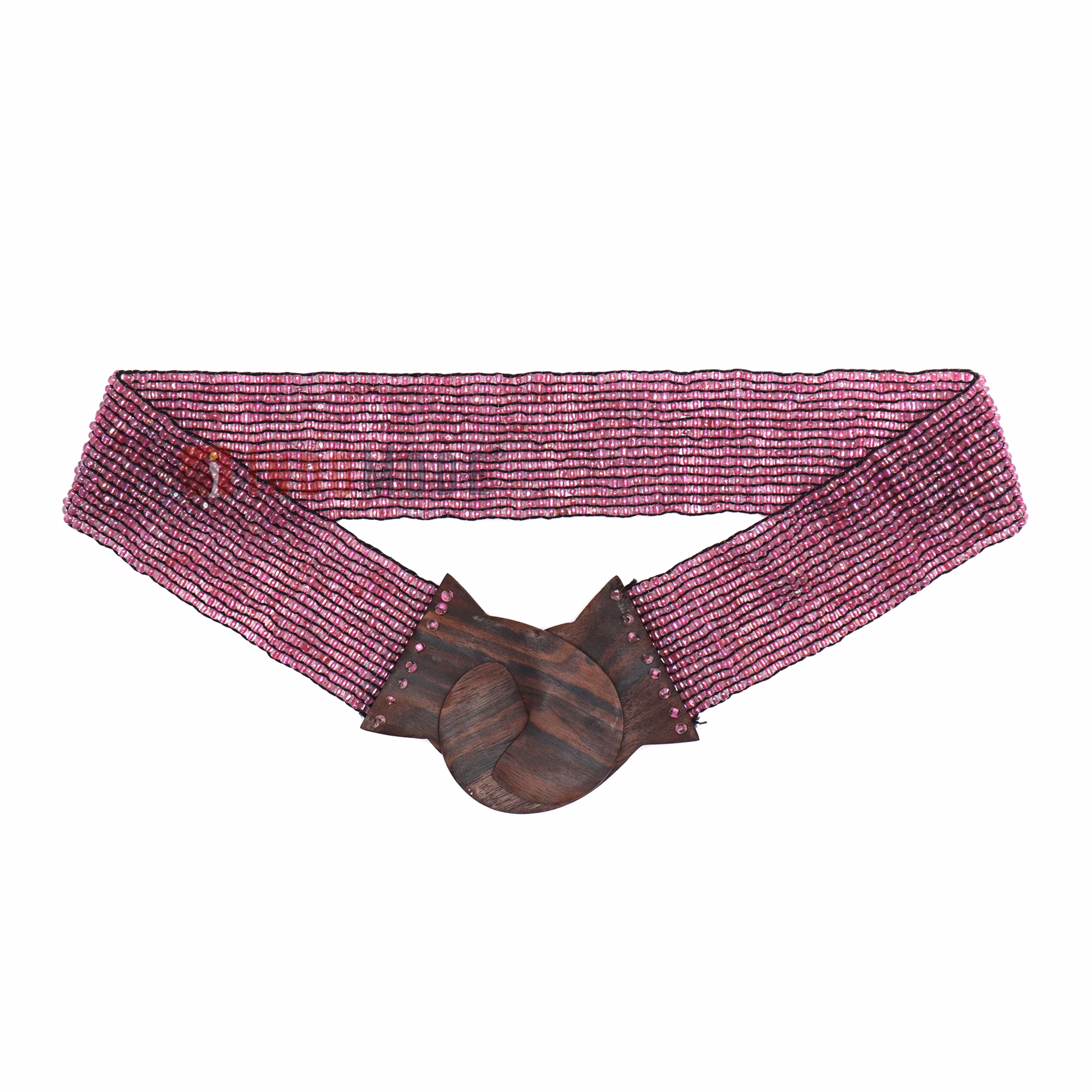 Women's Belt Stretchy Beaded Bali Cinch Belt Wood Clasp - Translucent Pink - Image 2