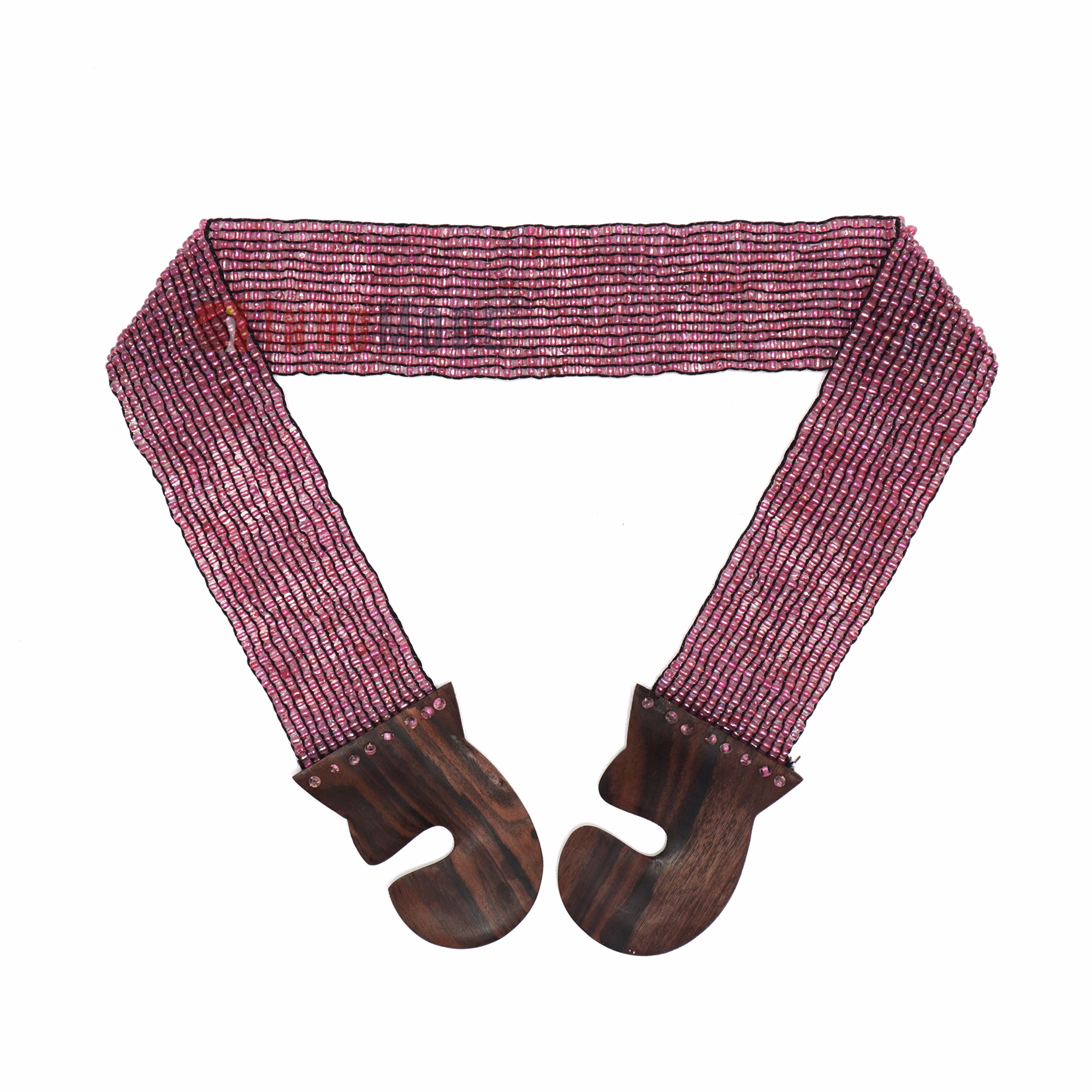 Women's Belt Stretchy Beaded Bali Cinch Belt Wood Clasp - Translucent Pink - Image 3