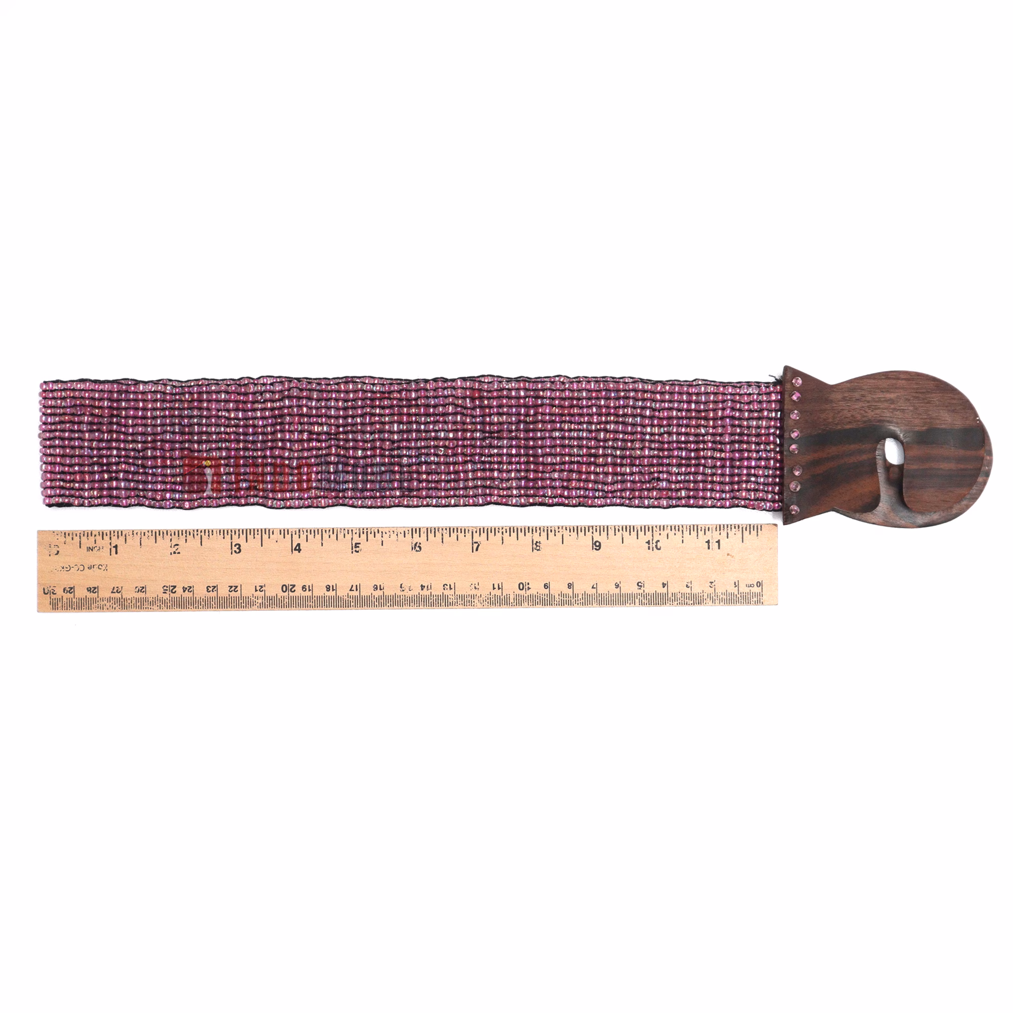 Women's Belt Stretchy Beaded Bali Cinch Belt Wood Clasp - Translucent Pink - Image 5