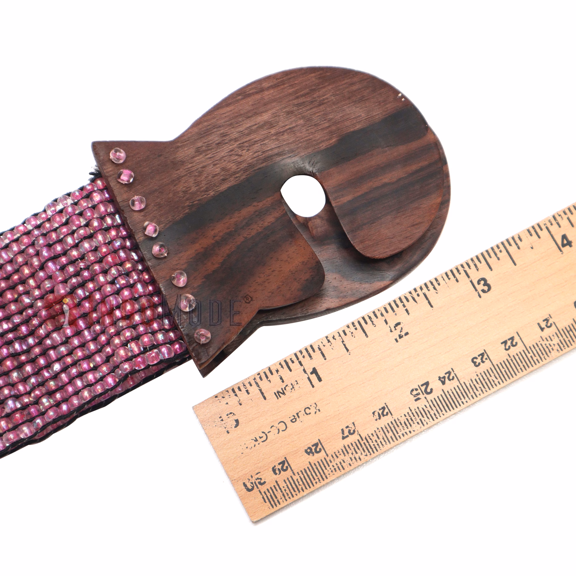 Women's Belt Stretchy Beaded Bali Cinch Belt Wood Clasp - Translucent Pink - Image 6