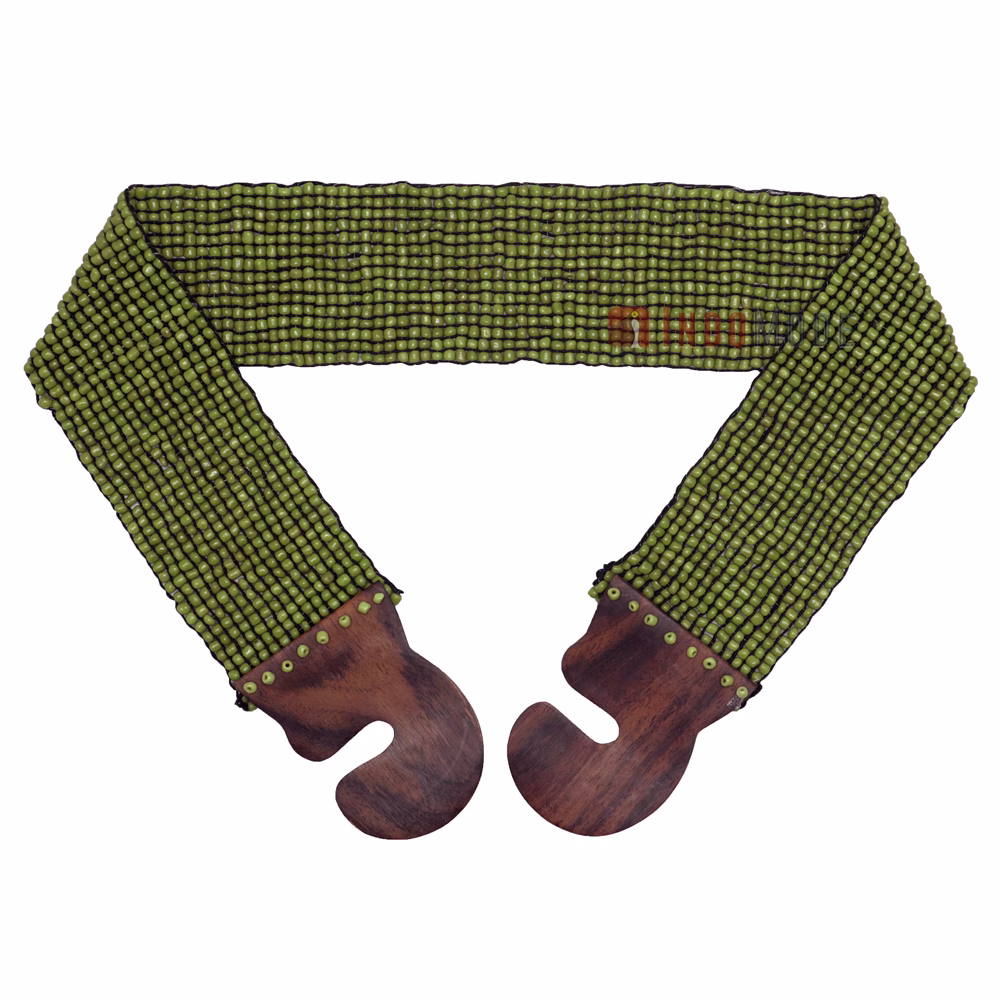 Women's Belt Stretchy Beaded Bali Cinch Belt Wood Clasp - Rustic Parrot Green - Image 4