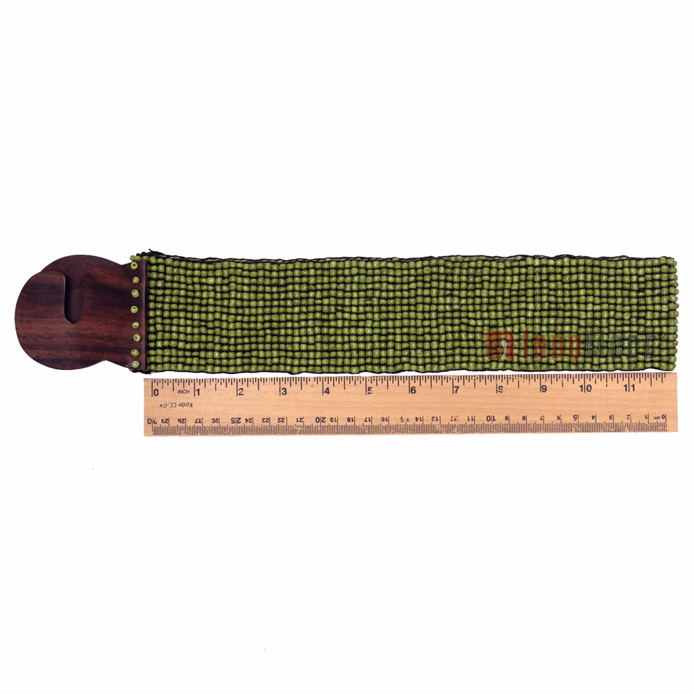 Women's Belt Stretchy Beaded Bali Cinch Belt Wood Clasp - Rustic Parrot Green - Image 6