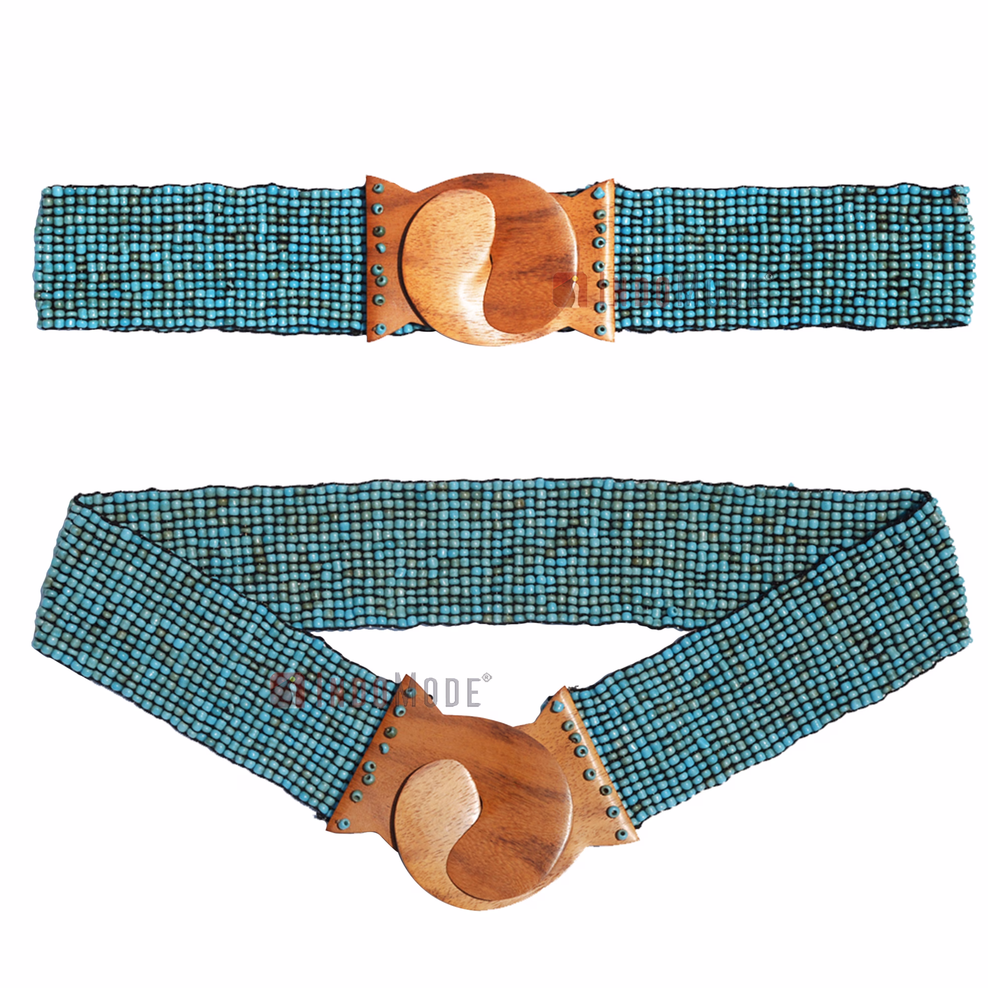 Women's Belt Stretchy Beaded Bali Cinch Belt Wood Clasp - Turquoise