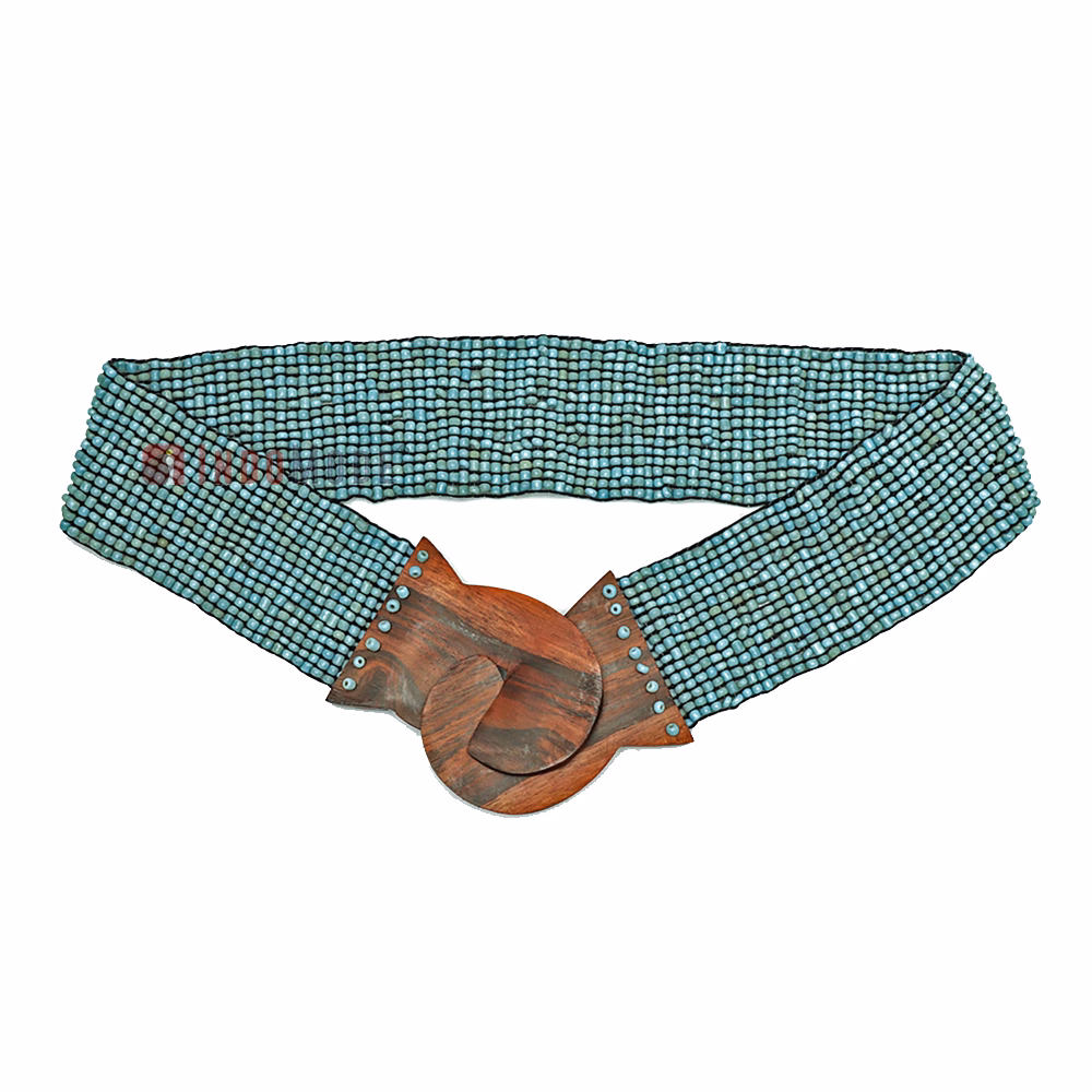 Women's Belt Stretchy Beaded Bali Cinch Belt Wood Clasp - Turquoise - Image 2