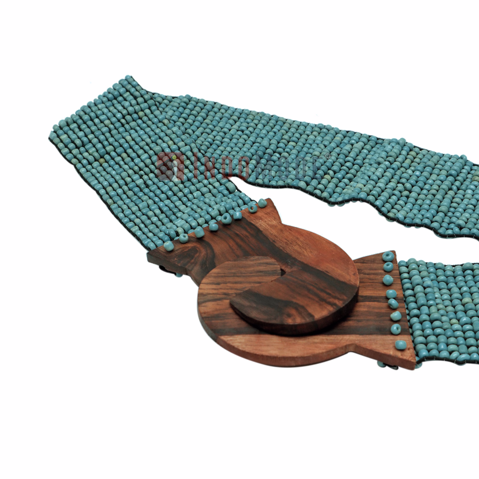 Women's Belt Stretchy Beaded Bali Cinch Belt Wood Clasp - Turquoise - Image 3