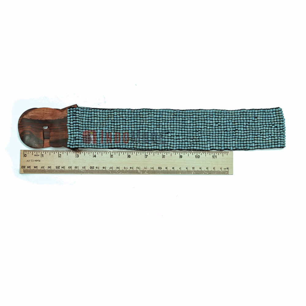 Women's Belt Stretchy Beaded Bali Cinch Belt Wood Clasp - Turquoise - Image 5
