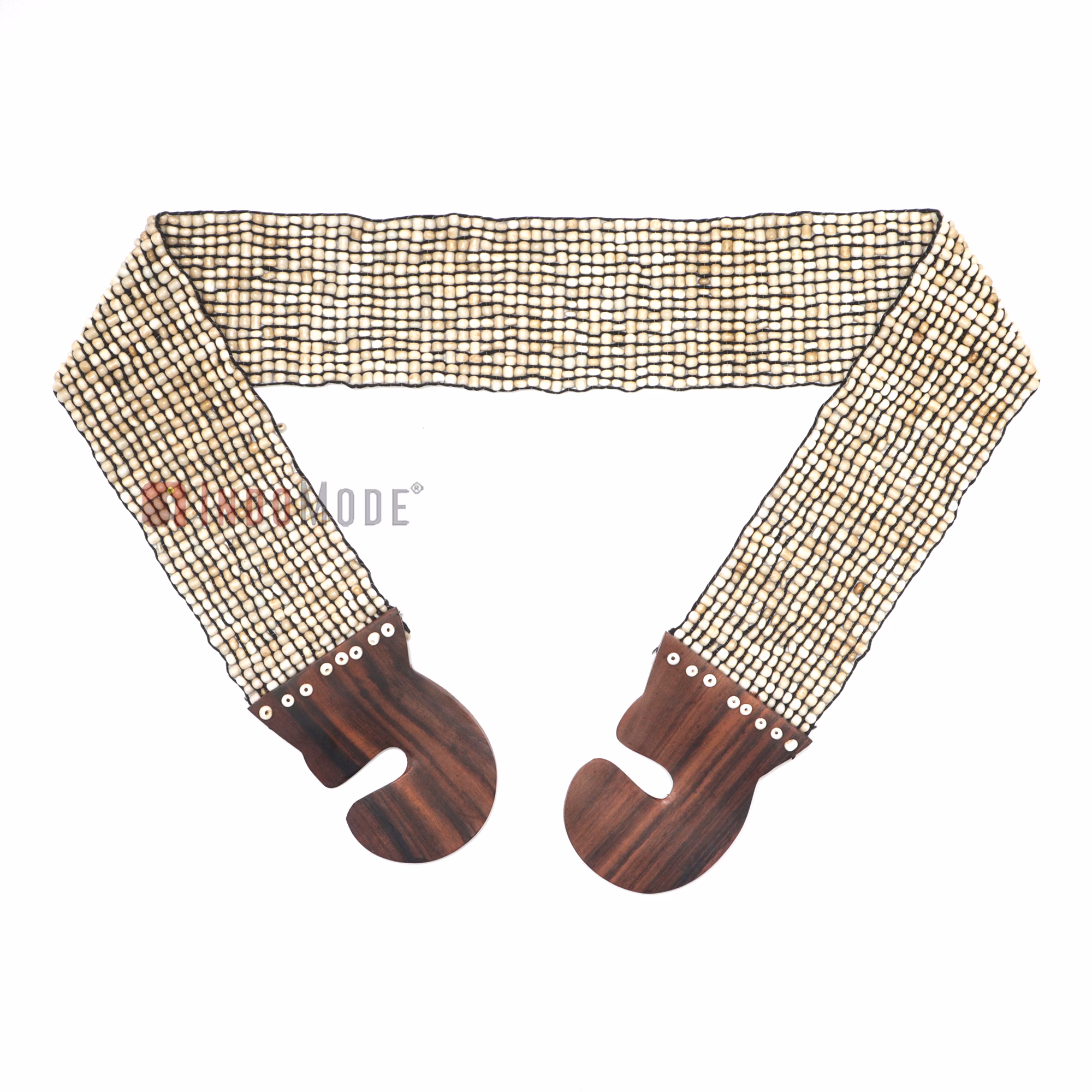 Women's Belt Stretchy Beaded Bali Cinch Belt Wood Clasp - Bone White - Image 2