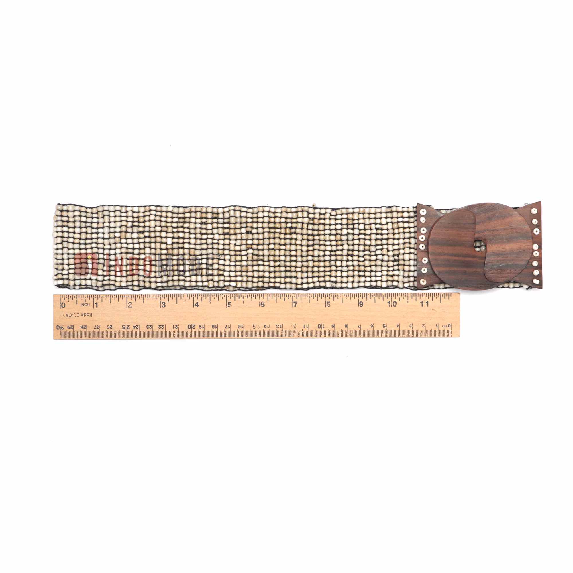 Women's Belt Stretchy Beaded Bali Cinch Belt Wood Clasp - Bone White - Image 3