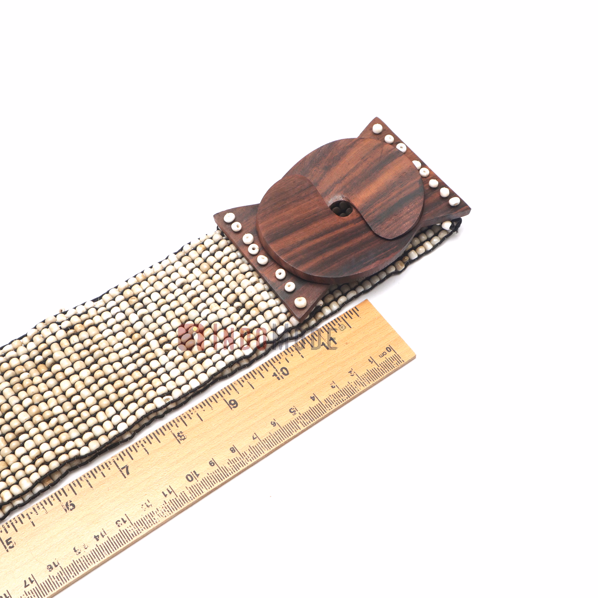 Women's Belt Stretchy Beaded Bali Cinch Belt Wood Clasp - Bone White - Image 5
