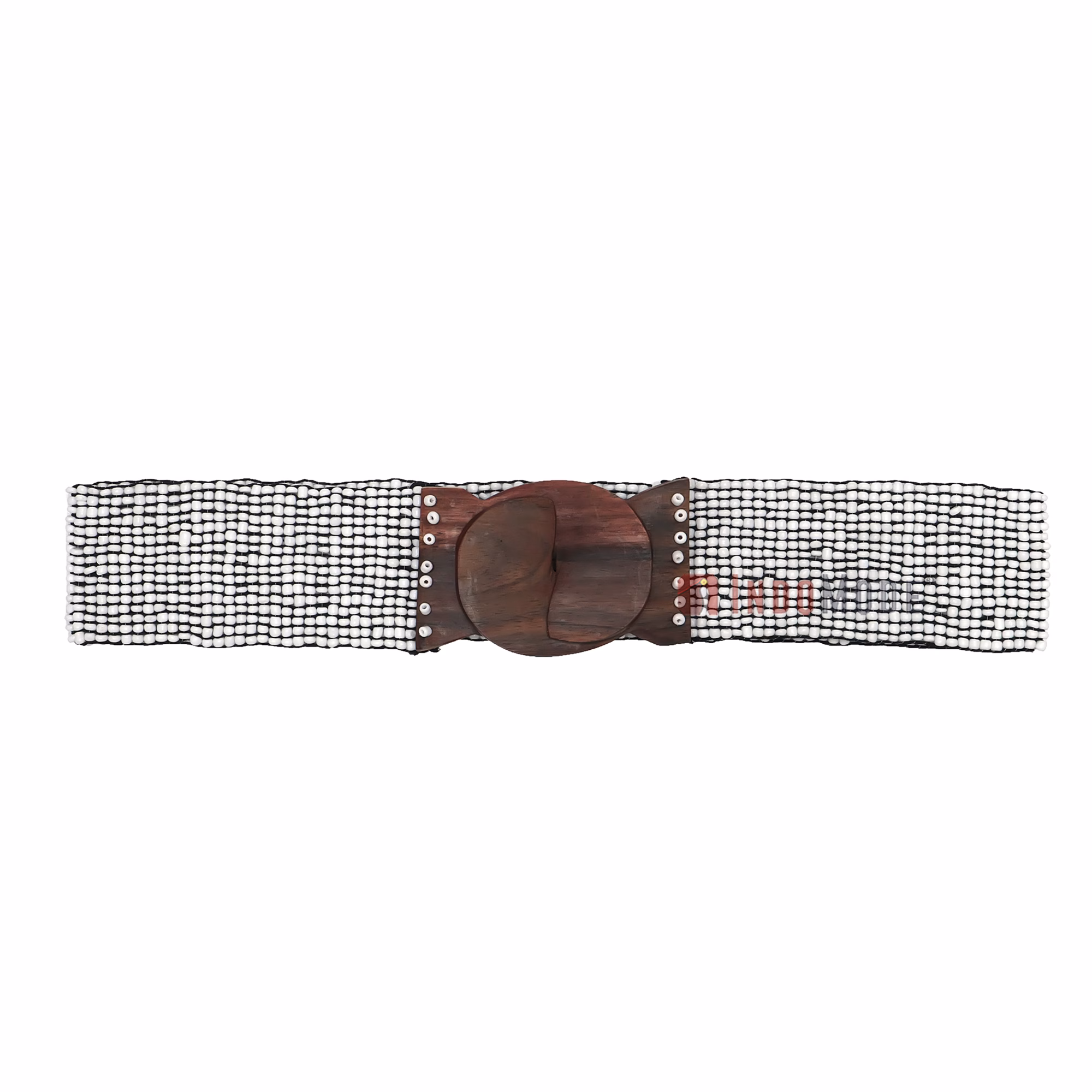 Women's Belt Stretchy Beaded Bali Cinch Belt Wood Clasp - White