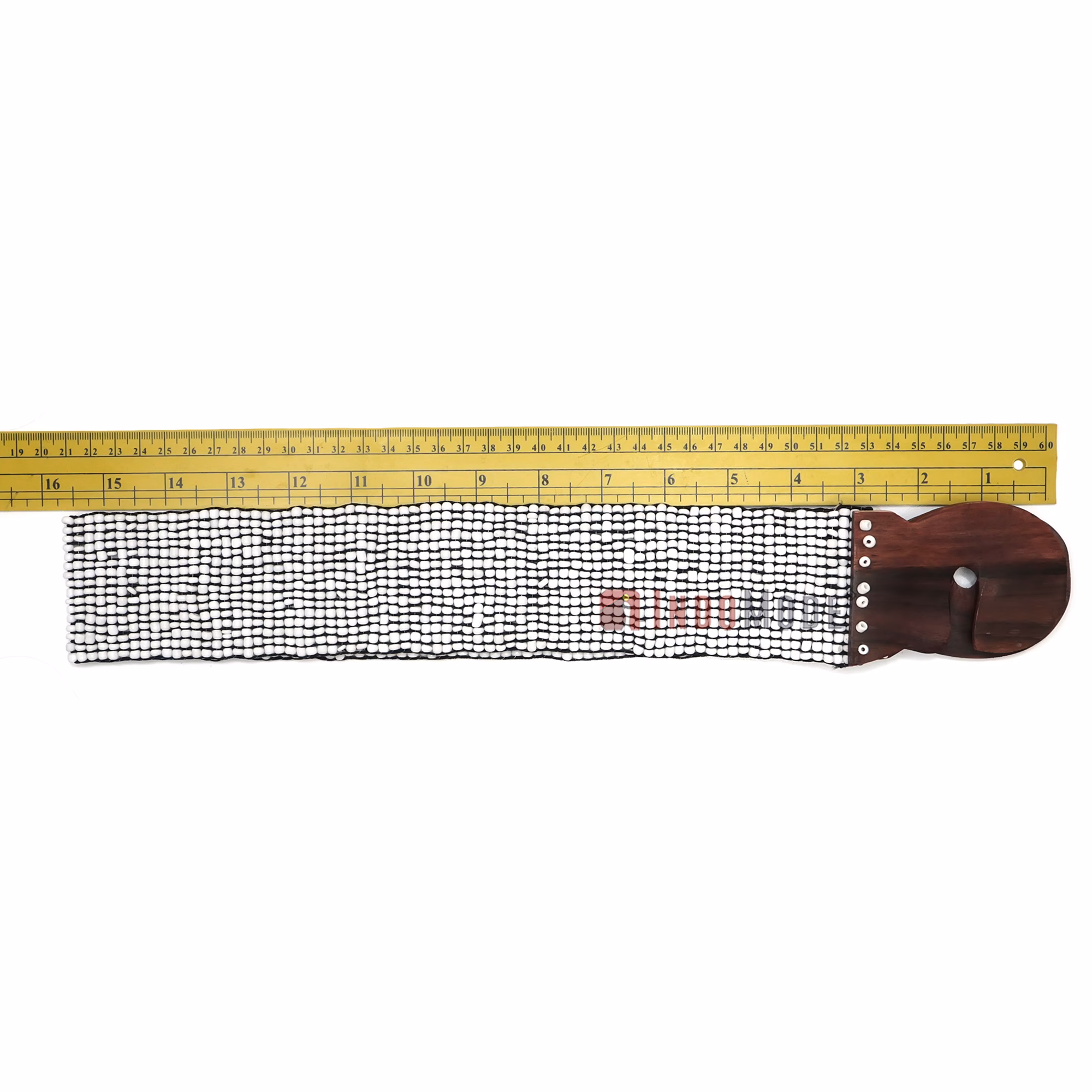 Women's Belt Stretchy Beaded Bali Cinch Belt Wood Clasp - White