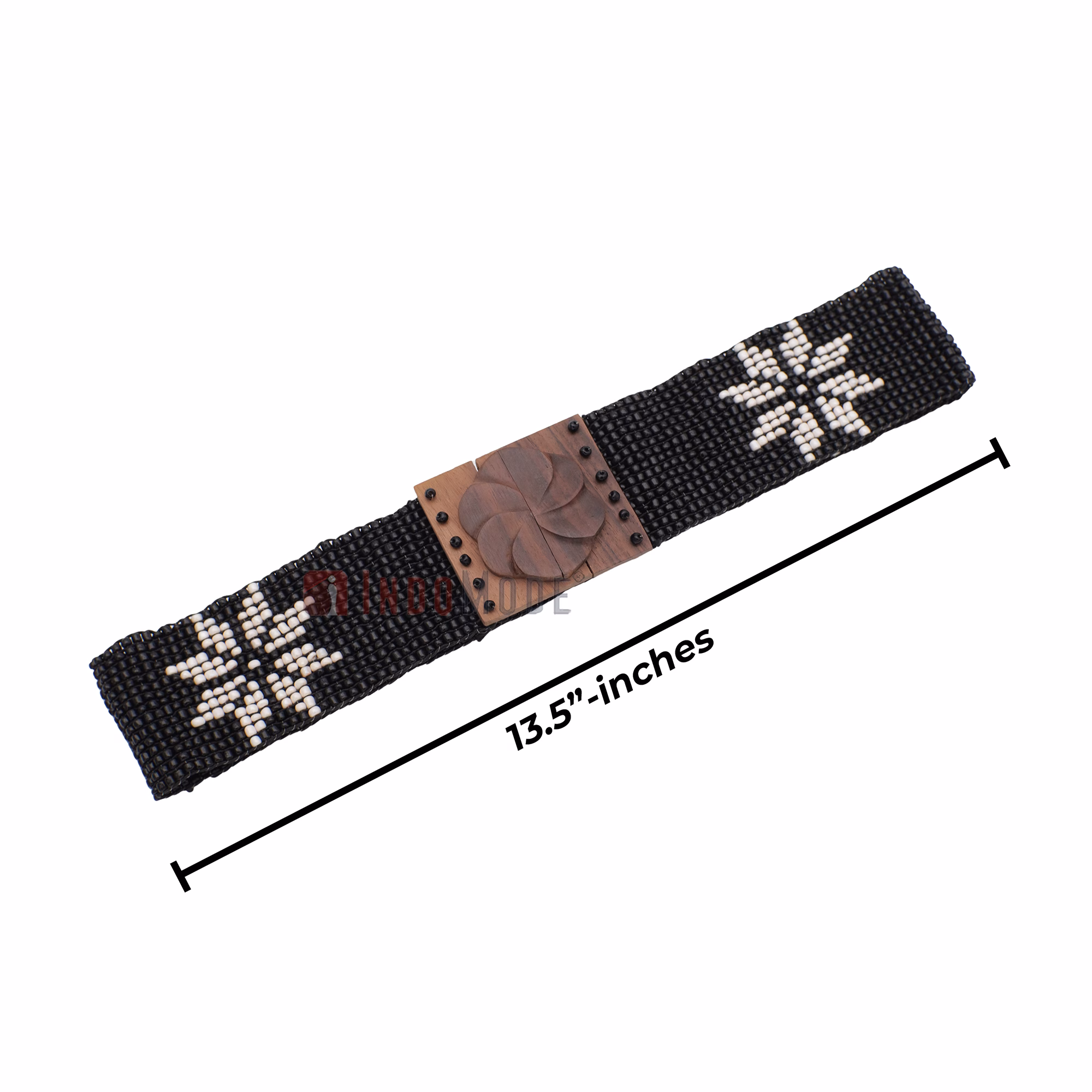 Women's Belt Stretchy Beaded Bali Cinch Belt Wood Clasp - Black White Star Brown Center / Rose Buckle