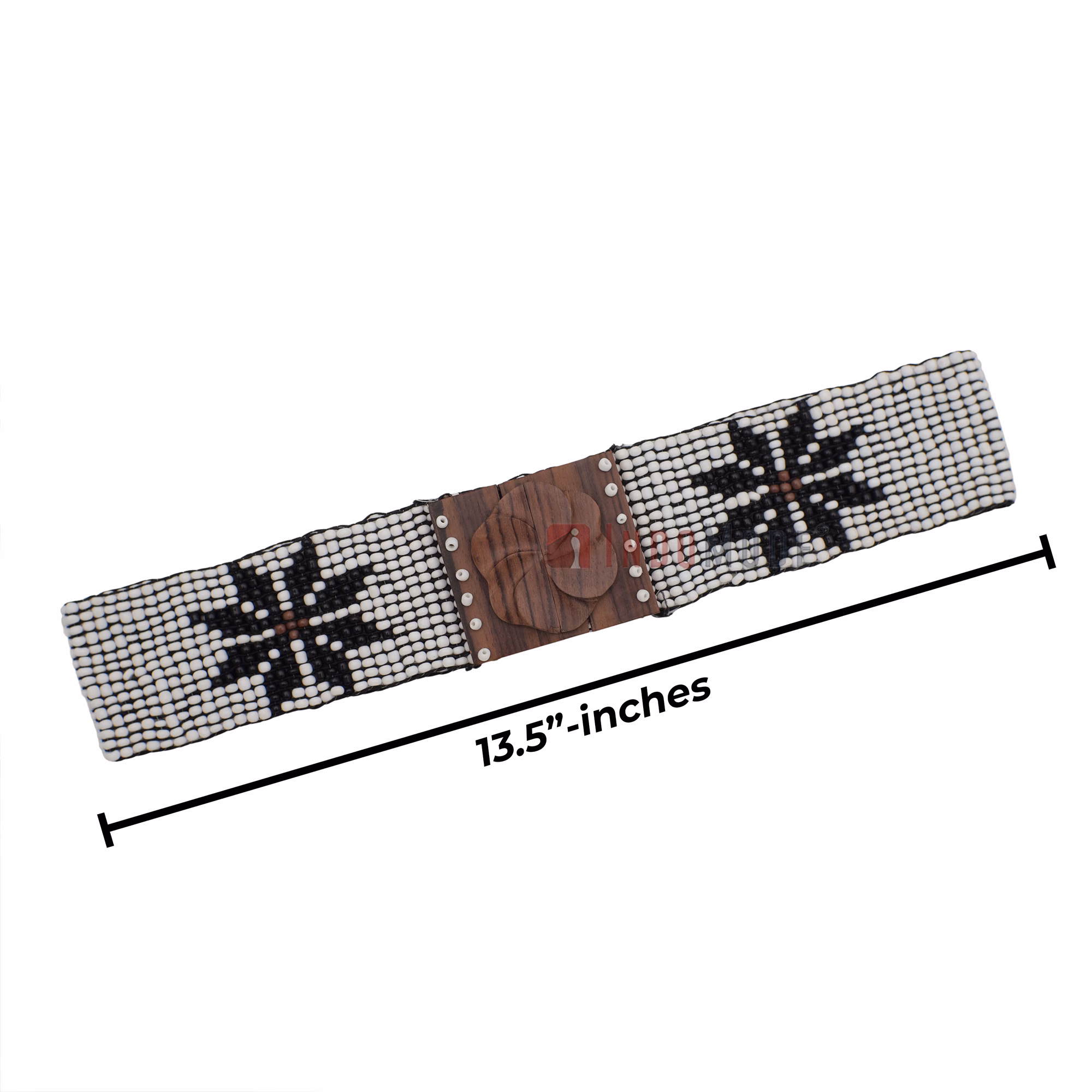 Women's Belt Stretchy Beaded Bali Cinch Belt Wood Clasp - White Black Star Brown Center / Rose Buckle