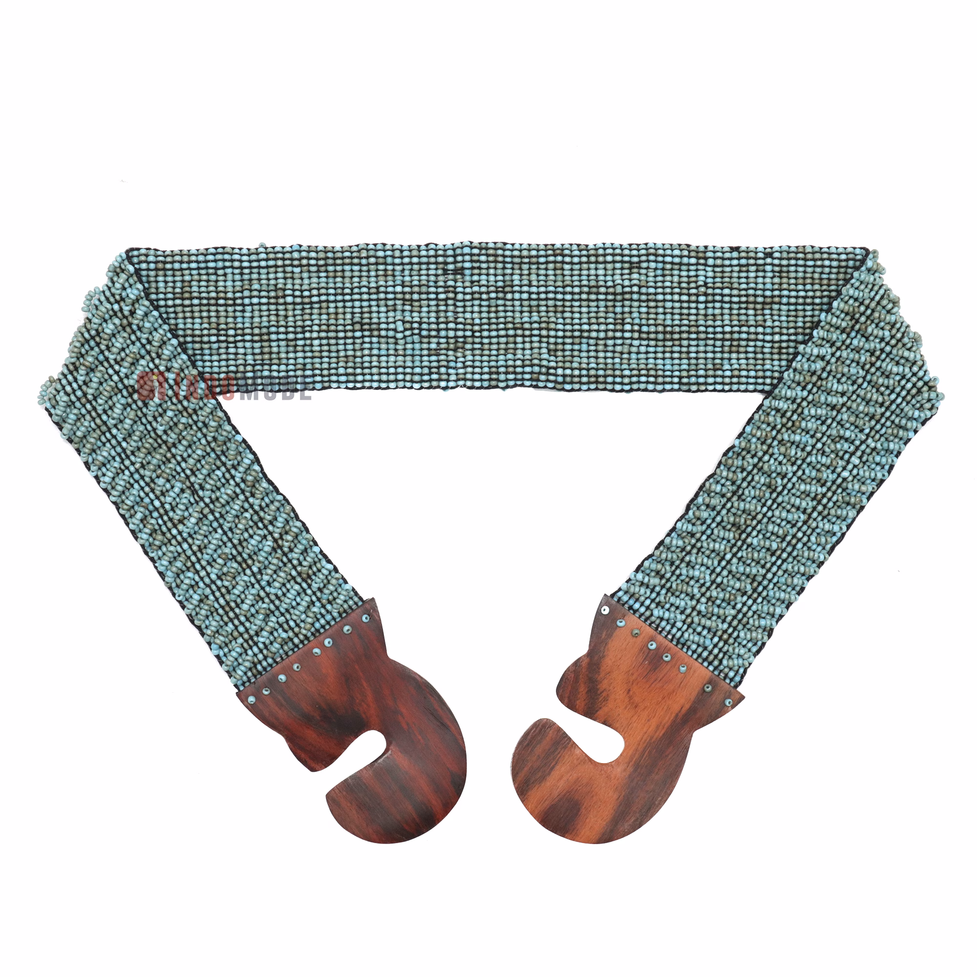 Beaded Women's Belt From Bali - Turquoise Color Elastic Western Style Cinch Belt, Wood Hook Buckle 32-39-inch, 2.5 Width 2 mm Glass Beads Gift Boxed - Image 3