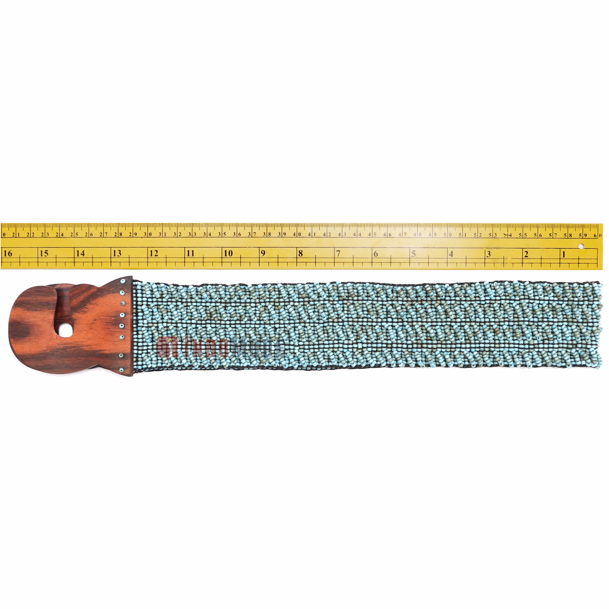 Beaded Women's Belt From Bali - Turquoise Color Elastic Western Style Cinch Belt, Wood Hook Buckle 32-39-inch, 2.5 Width 2 mm Glass Beads Gift Boxed - Image 4
