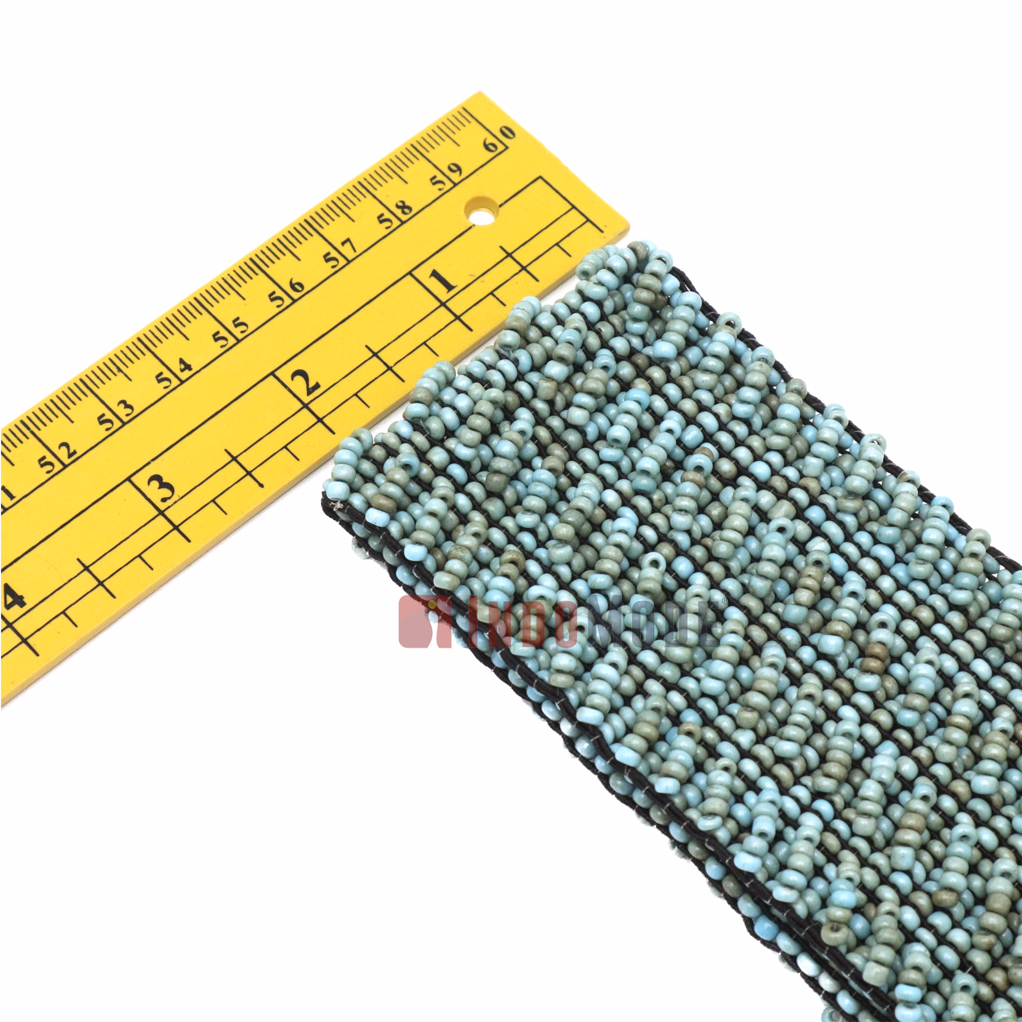 Beaded Women's Belt From Bali - Turquoise Color Elastic Western Style Cinch Belt, Wood Hook Buckle 32-39-inch, 2.5 Width 2 mm Glass Beads Gift Boxed - Image 5