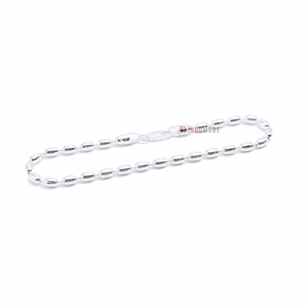 Sterling Silver Charleston Rice Bead Sturdy Anklet 4 x 5mm Beads 400ga with Lobster Clasp