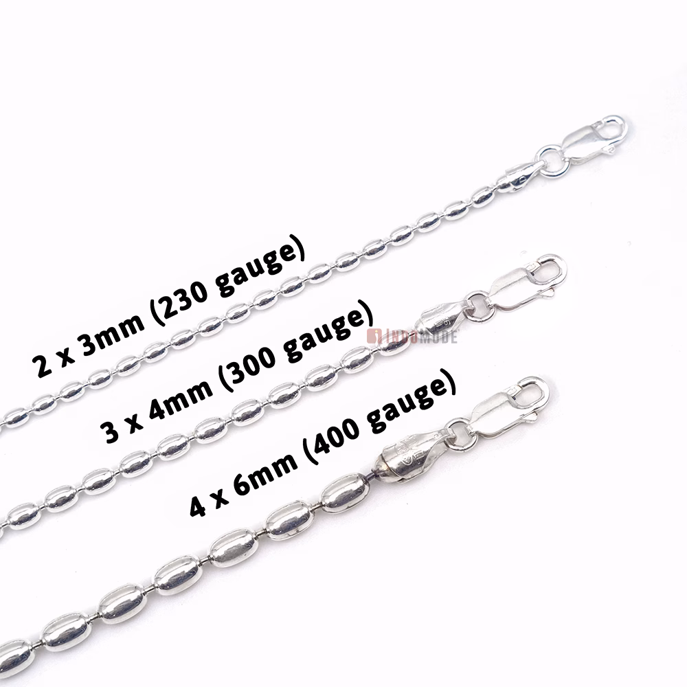 Sterling Silver Charleston Rice Bead Sturdy Anklet 4 x 5mm Beads 400ga with Lobster Clasp - Image 5