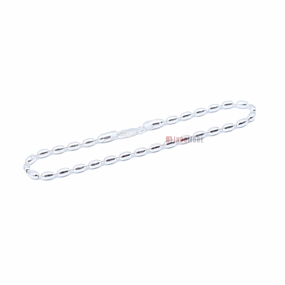 Sterling Silver Charleston Rice Bead Sturdy Anklet 4 x 5mm Beads 400ga with Lobster Clasp - Image 8
