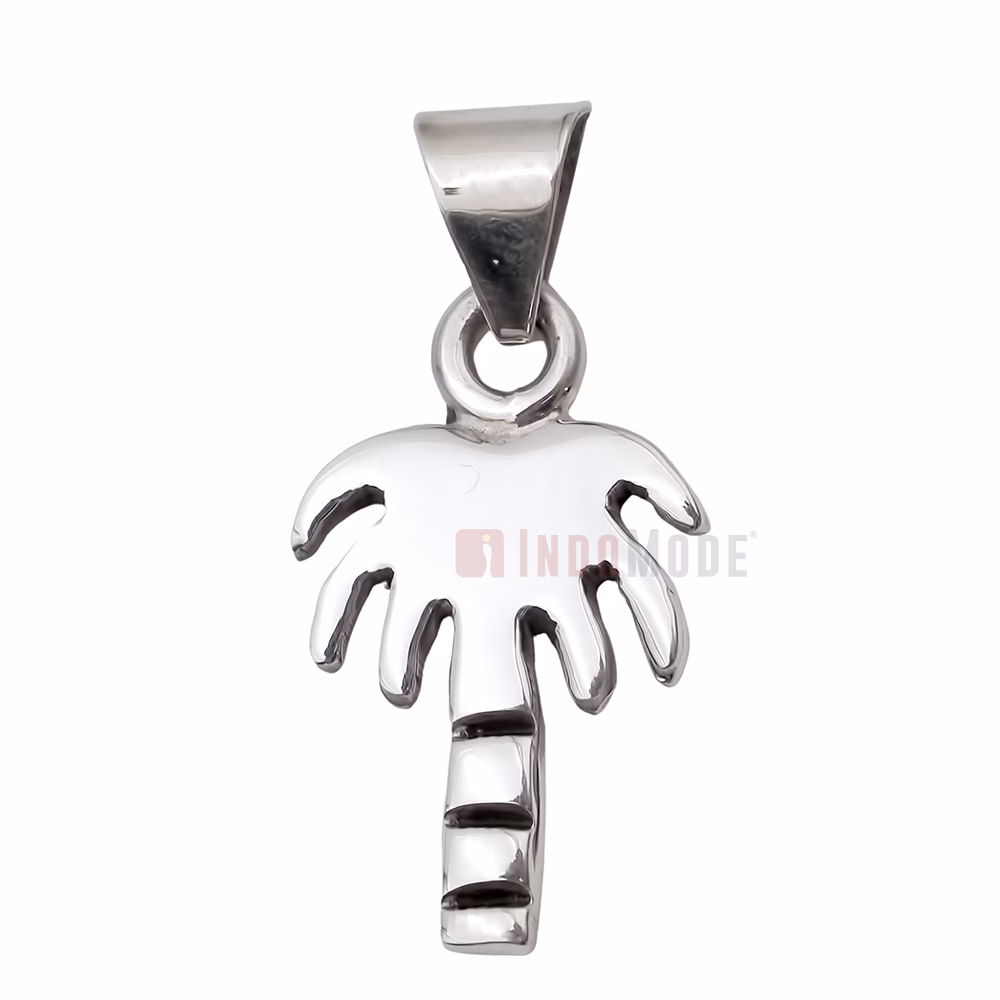 South Carolina Palmetto Sterling Silver Pendant - Shiny 1 inches Thick Heavy Palm Tree Palmetto and Flat Designs