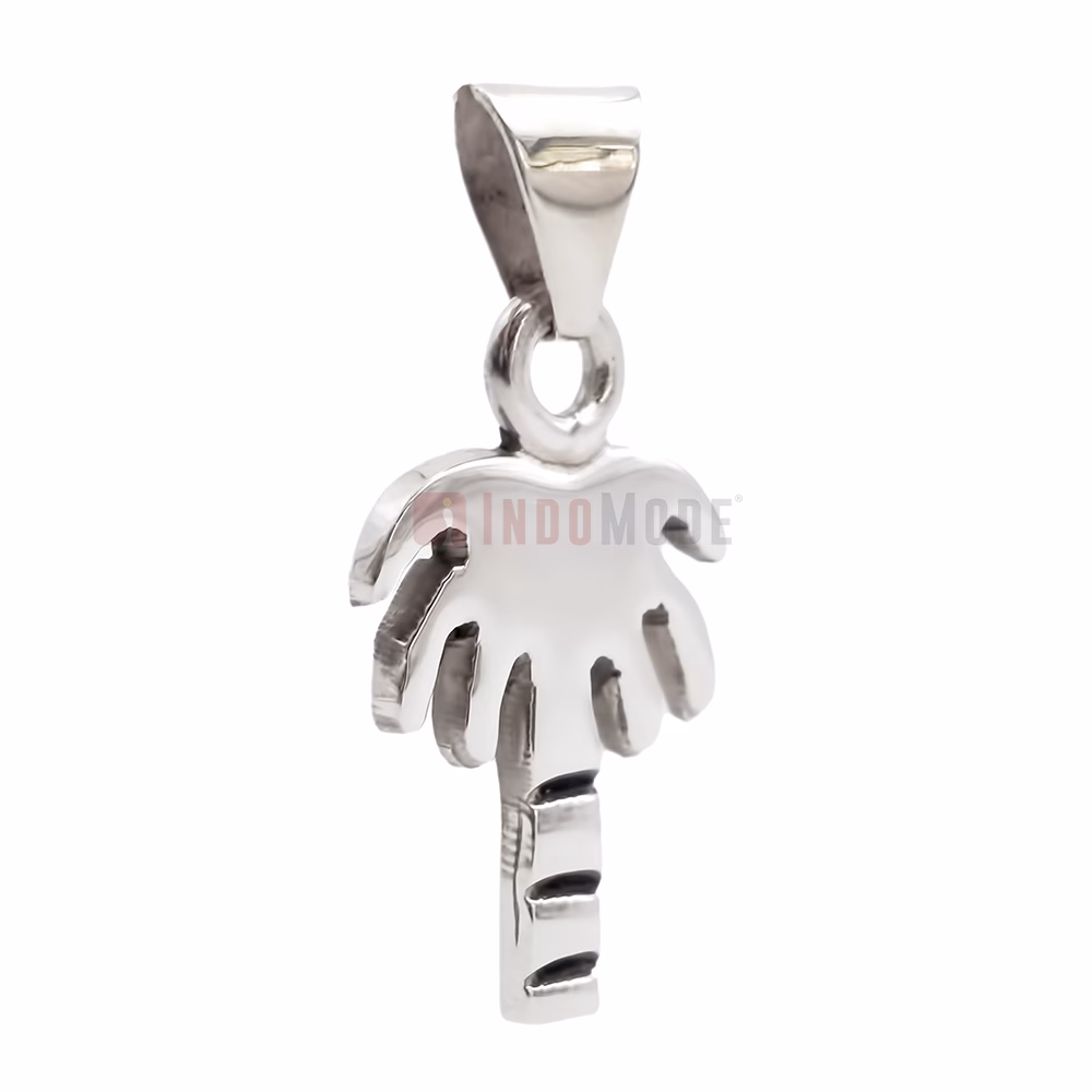 South Carolina Palmetto Sterling Silver Pendant - Shiny 1 inches Thick Heavy Palm Tree Palmetto and Flat Designs