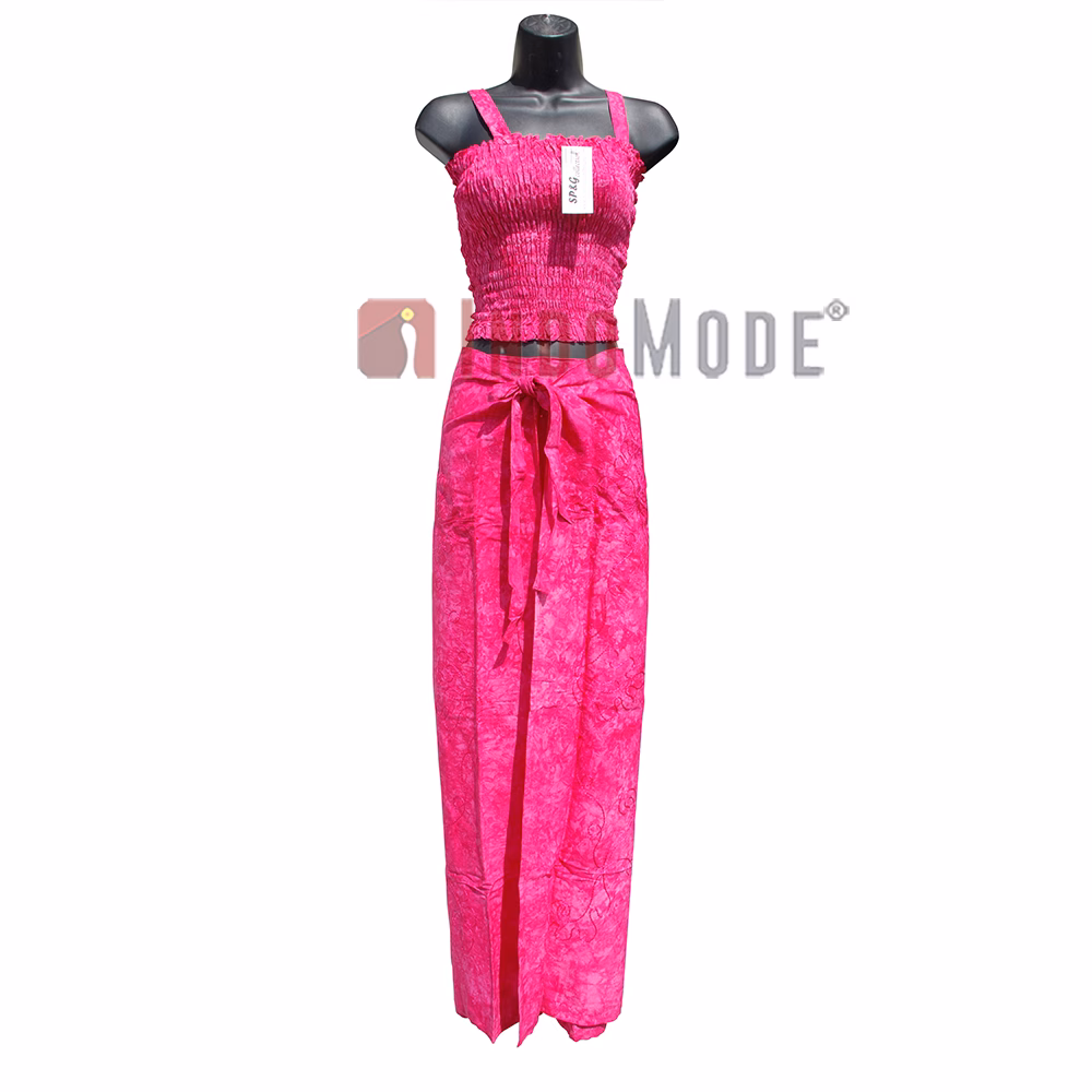 Dark Pink Embroidered Wrap Pants with Free Shirred Top Comfortable One-Size
