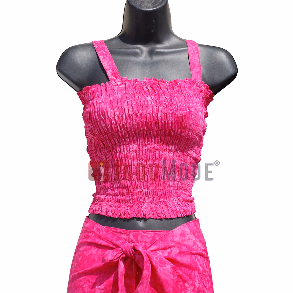 Dark Pink Embroidered Wrap Pants with Free Shirred Top Comfortable One-Size - Image 2