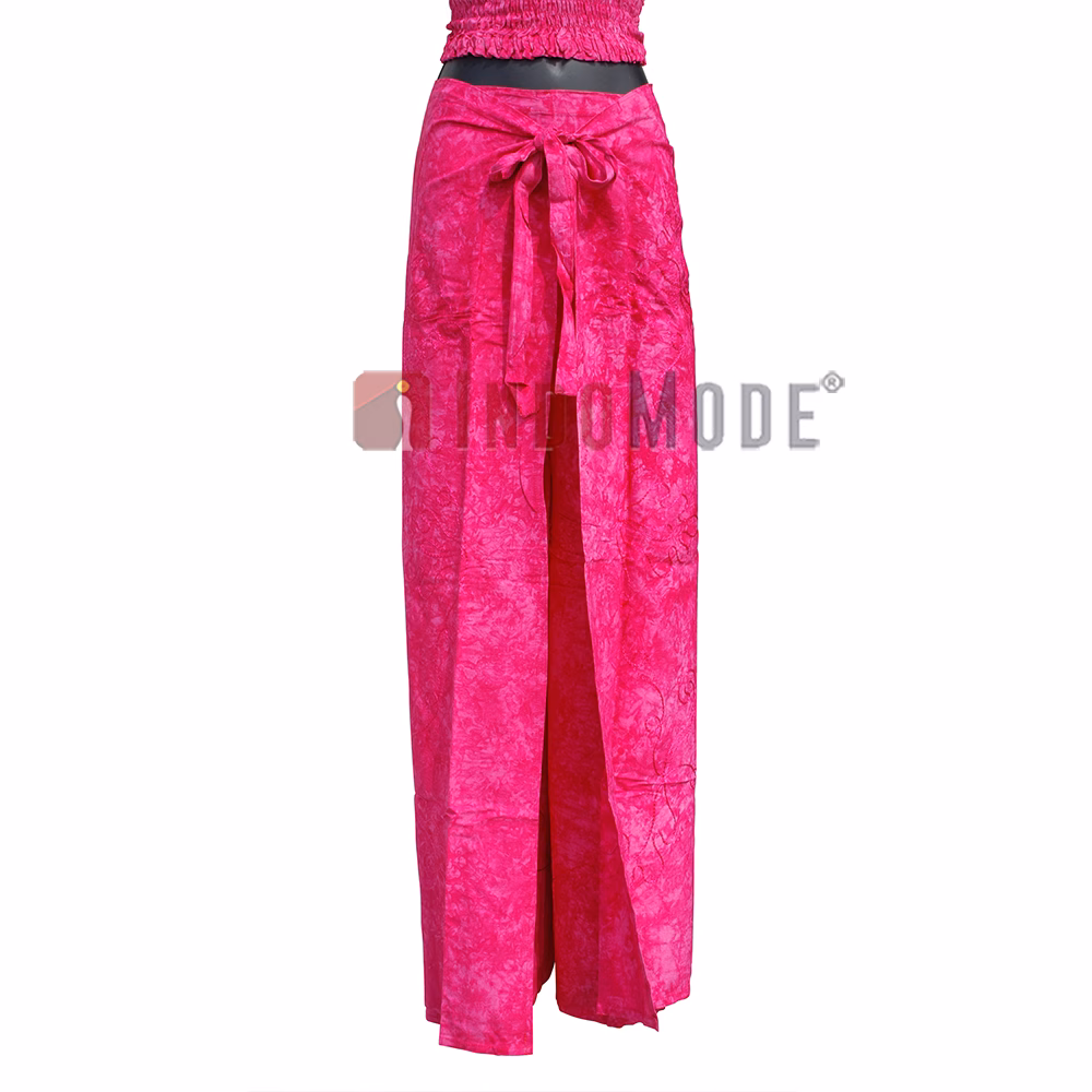 Dark Pink Embroidered Wrap Pants with Free Shirred Top Comfortable One-Size - Image 3