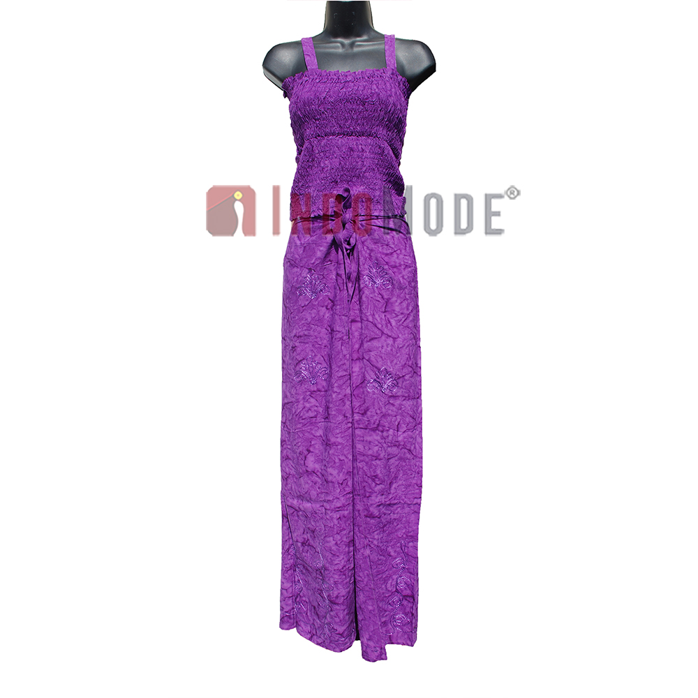 Purple Embroidered Wrap Pants with Free Shirred Top Comfortable One-Size