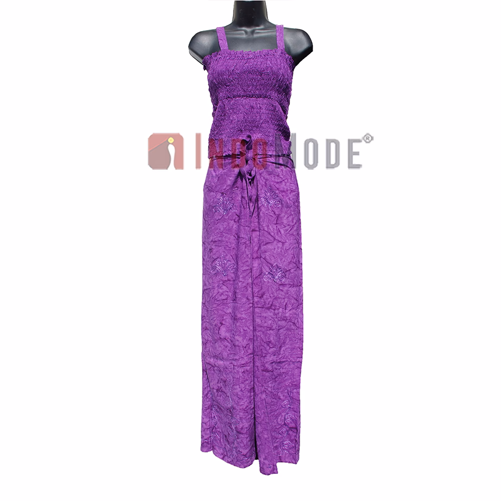Purple Embroidered Wrap Pants with Free Shirred Top Comfortable One-Size