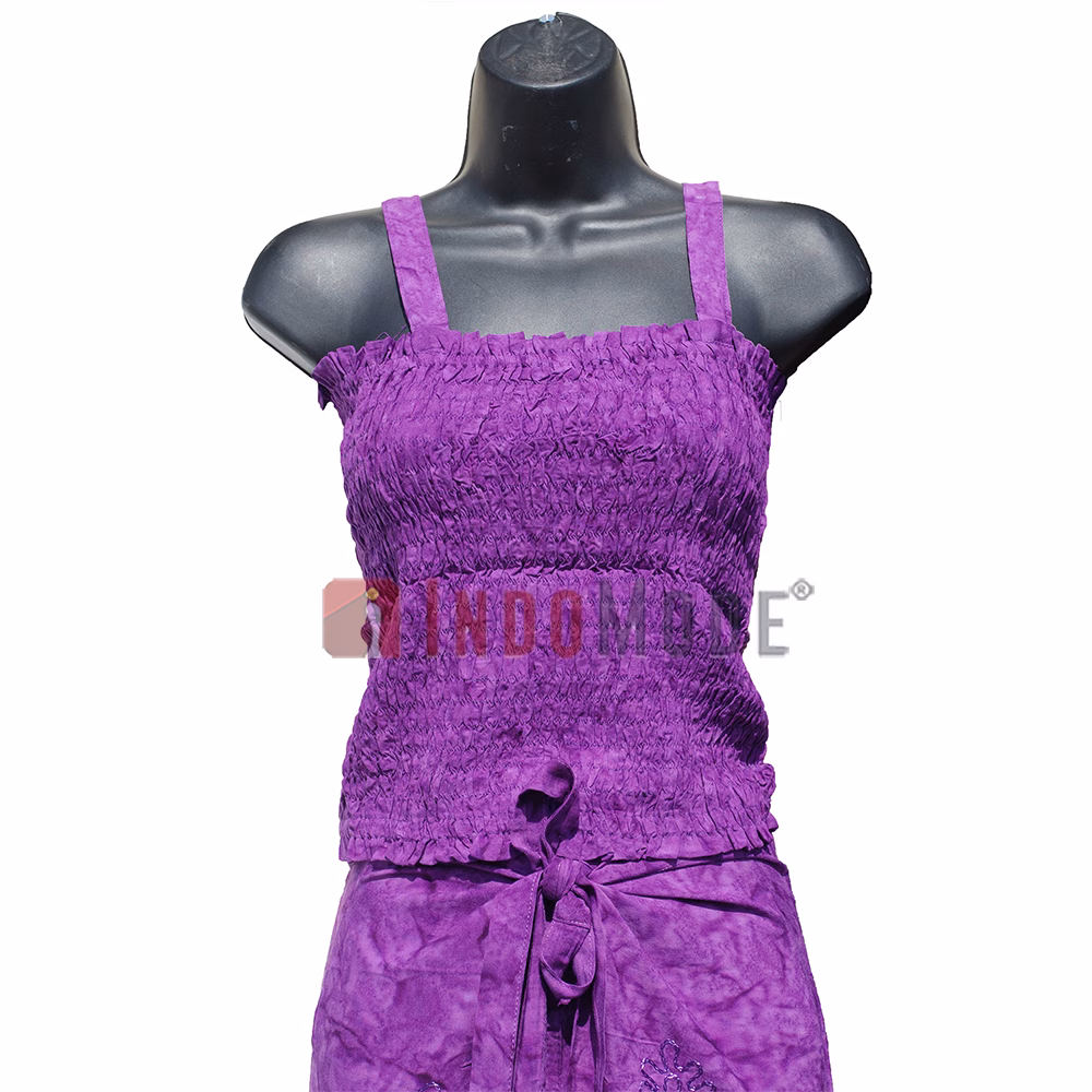 Purple Embroidered Wrap Pants with Free Shirred Top Comfortable One-Size