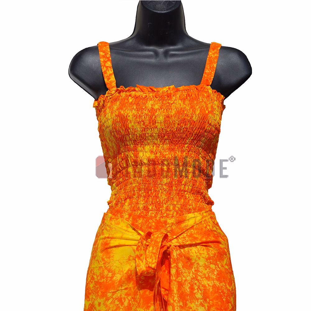 Orange Yellow Tie Dye Wrap Pants with Shirred Top One-Size Beach Wear