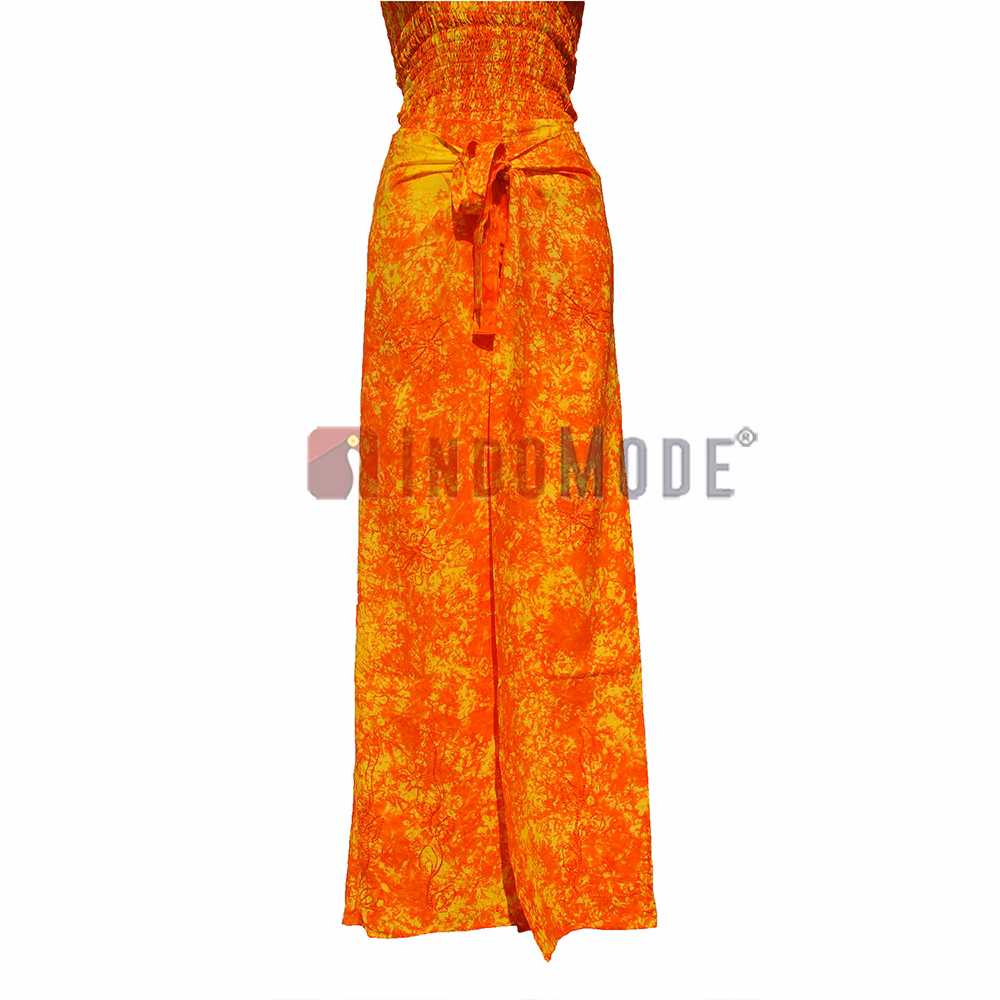 Orange Yellow Tie Dye Wrap Pants with Shirred Top One-Size Beach Wear