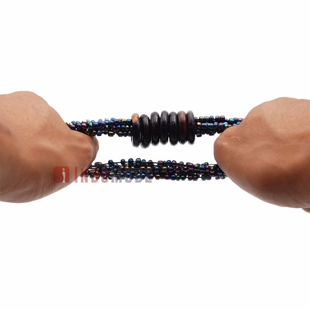Beaded Bali Bracelet - Rainbow Chrome Handcrafted 10-Strand Elastic Stretchy Women's Jewelry with Wood Rings Size 6.5-7.5 inch with Gift Box - Image 3