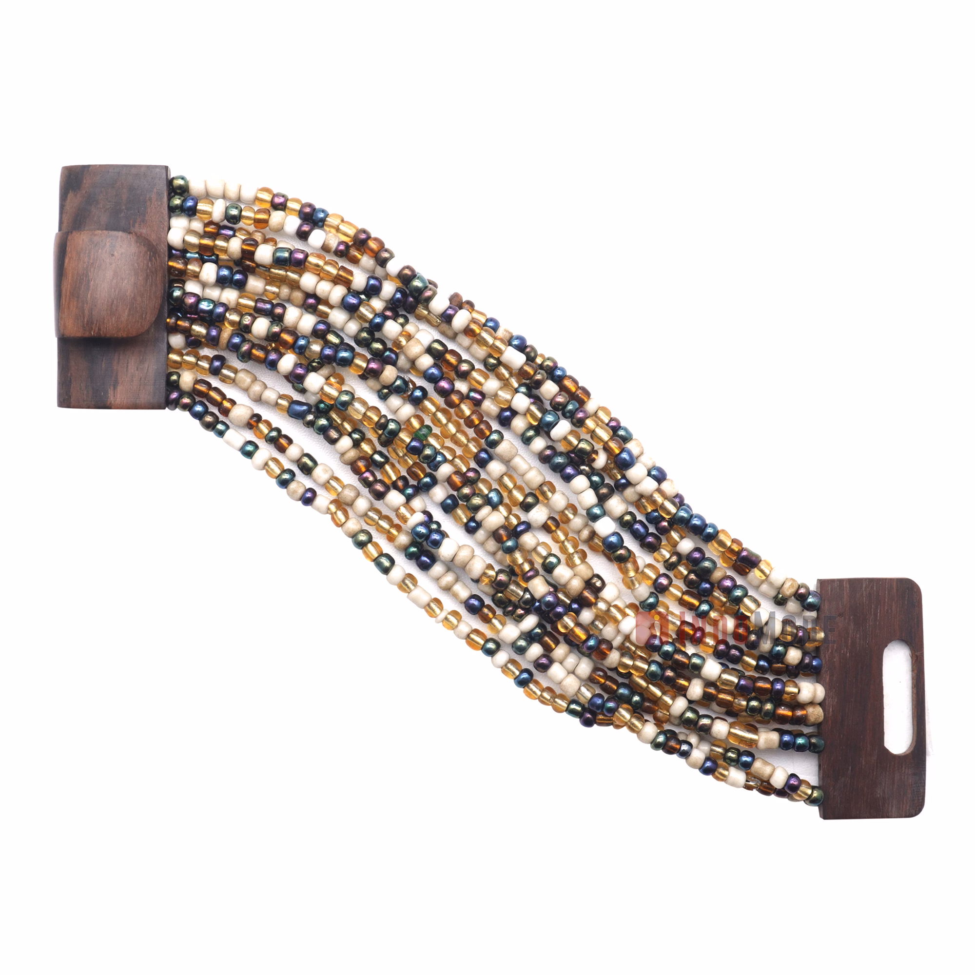 Beaded In Bali Bracelet 14-Strand Bone-Color White Chrome Brown Mix - Image 3