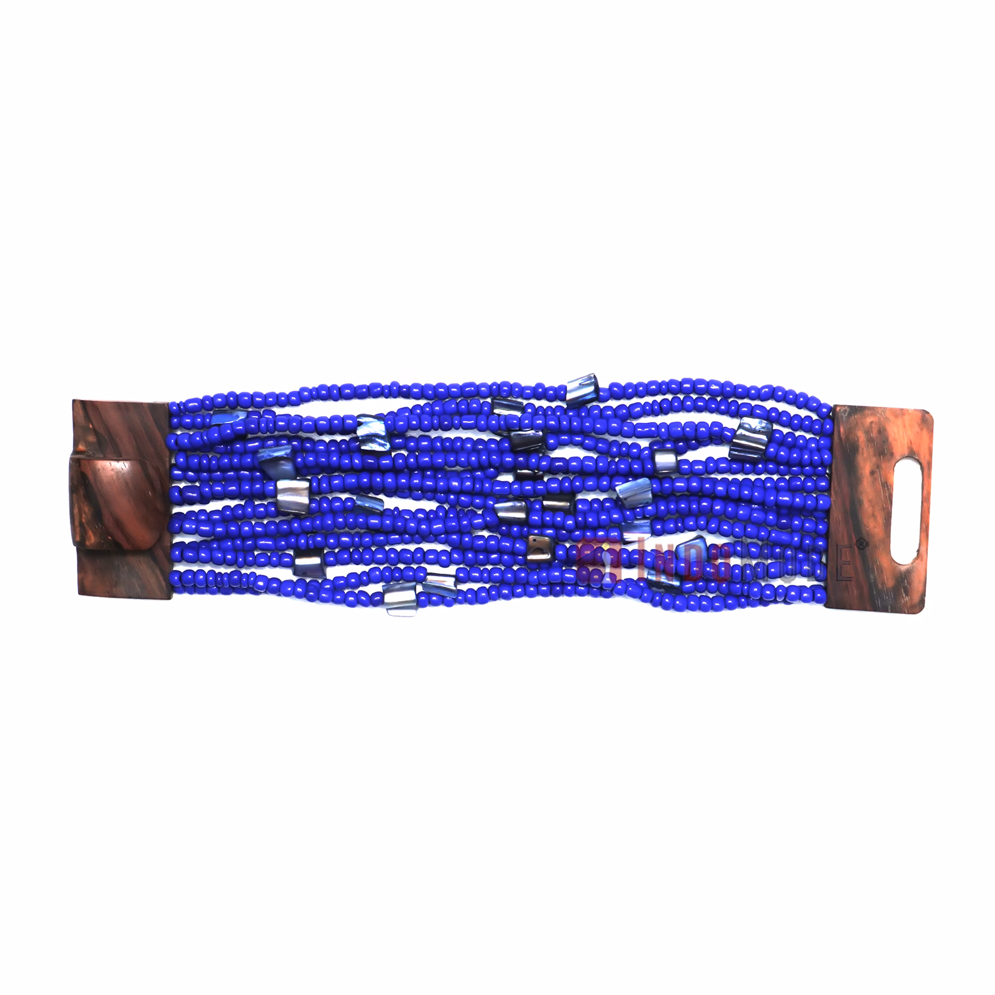 Royal Blue Beaded Bali Bracelet with Buckle Clasp and Mother Of Pearl - Image 4