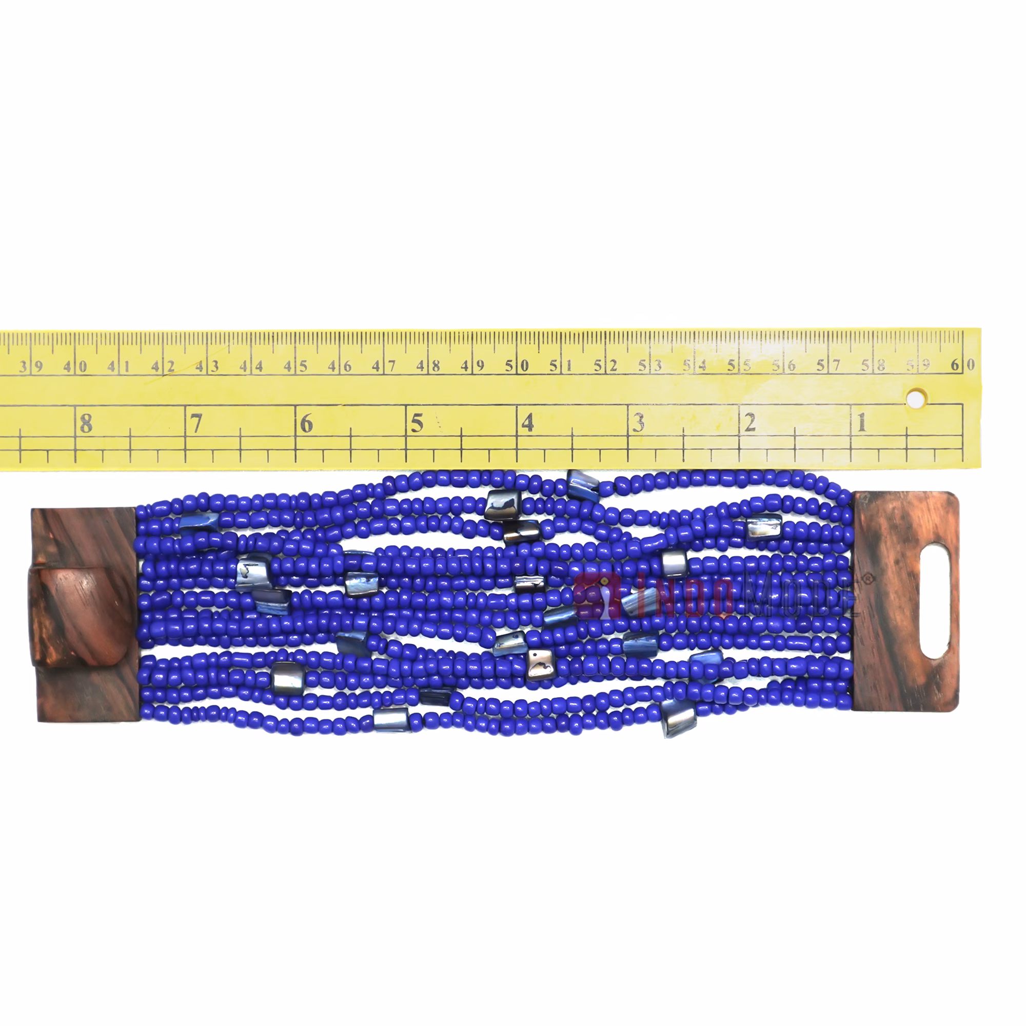 Royal Blue Beaded Bali Bracelet with Buckle Clasp and Mother Of Pearl - Image 5
