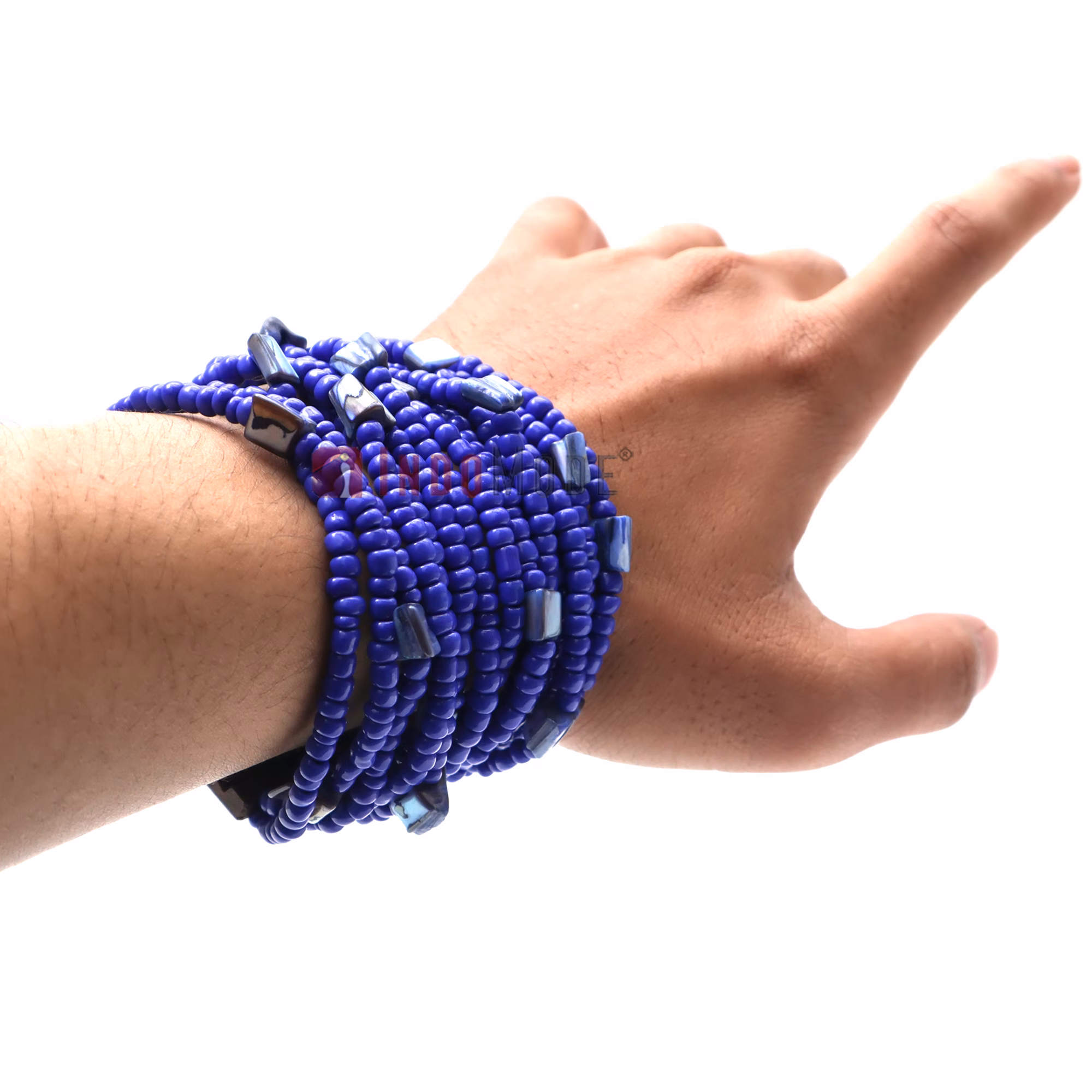 Royal Blue Beaded Bali Bracelet with Buckle Clasp and Mother Of Pearl - Image 7