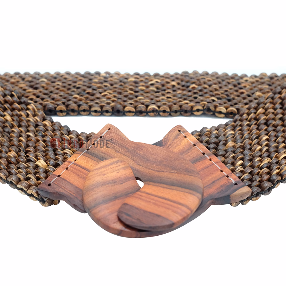 Natural Color Belt for Women Handcrafted Coconut Shell Elongated Beaded 2-inch Wide Elastic Stretchy Cinch BALI Fashion Sturdy Belt Wood Hook Clasp - Image 8