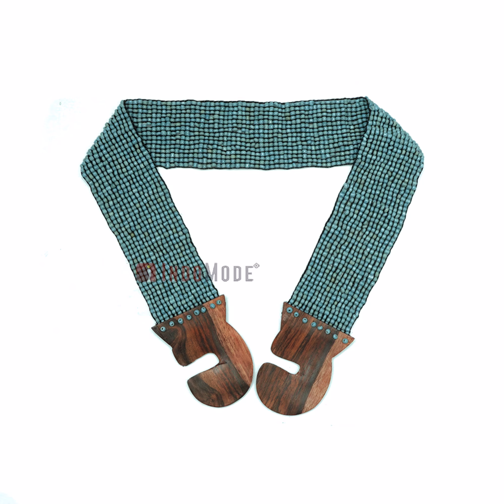 Women's Belt Stretchy Beaded Bali Cinch Belt Wood Clasp - Turquoise - Image 4