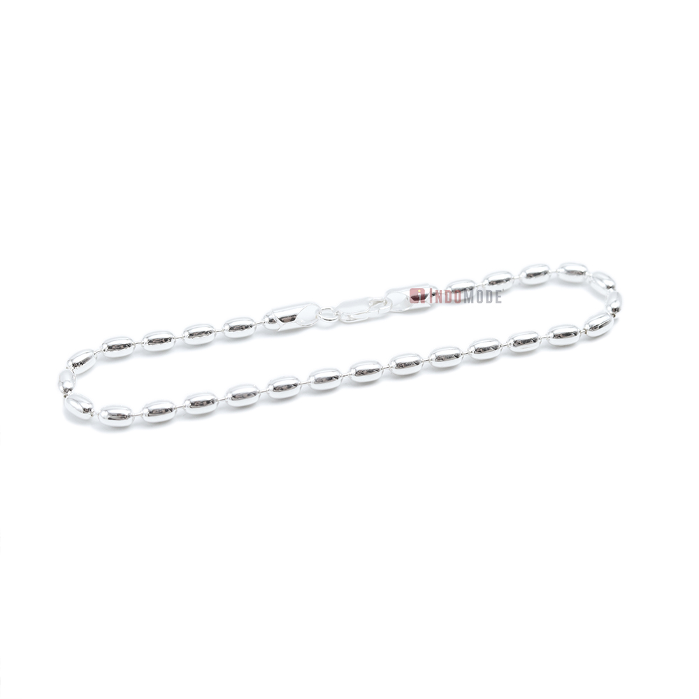 Sterling Silver Charleston Rice Bead Sturdy Anklet 4 x 5mm Beads 400ga with Lobster Clasp