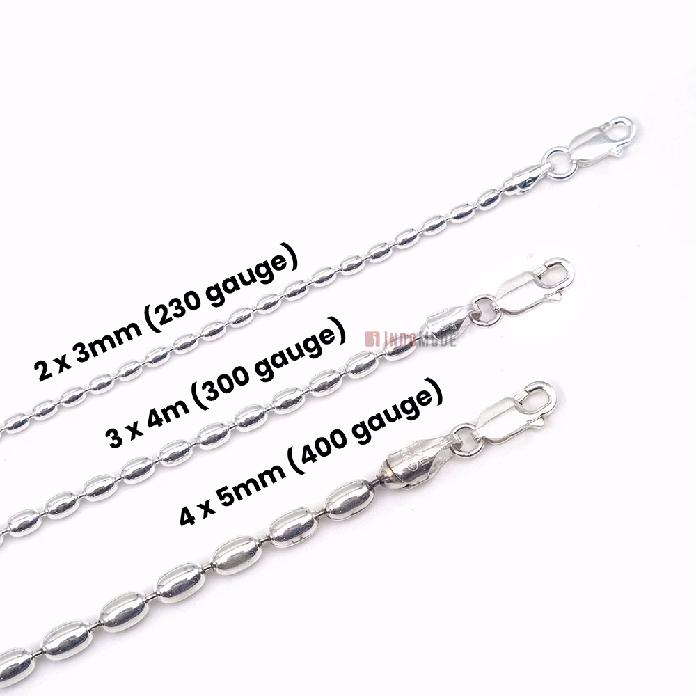 Sterling Silver Charleston Rice Bead Sturdy Anklet 4 x 5mm Beads 400ga with Lobster Clasp