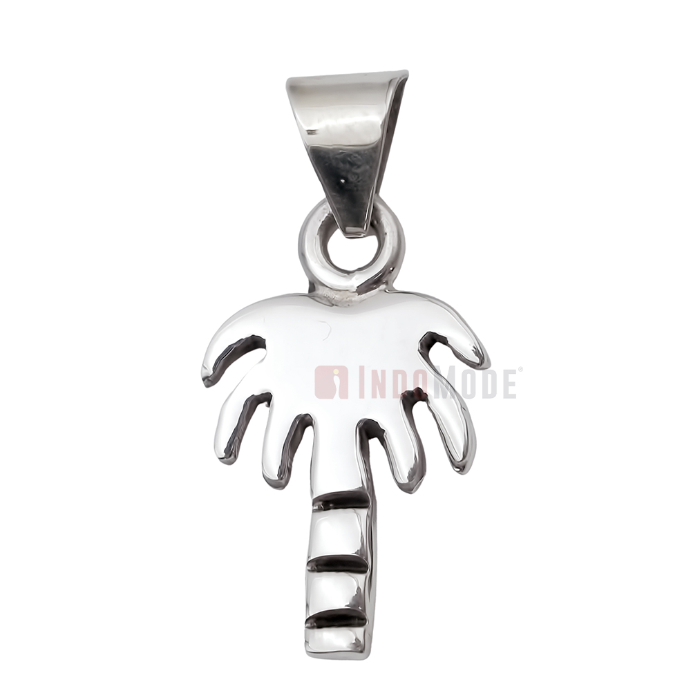 South Carolina Palmetto Sterling Silver Pendant - Shiny 1 inches Thick Heavy Palm Tree Palmetto and Flat Designs